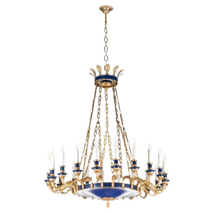 24-light classic brass and hand-painted chandelier