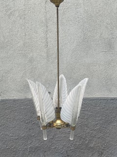5 Leaf Blown Glass Chandelier - Seguso - Murano/Italy - 1940circa