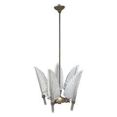 Lampadario a 5 Foglie in Vetro Soffiato - Seguso - Murano/Italia - 1940circa