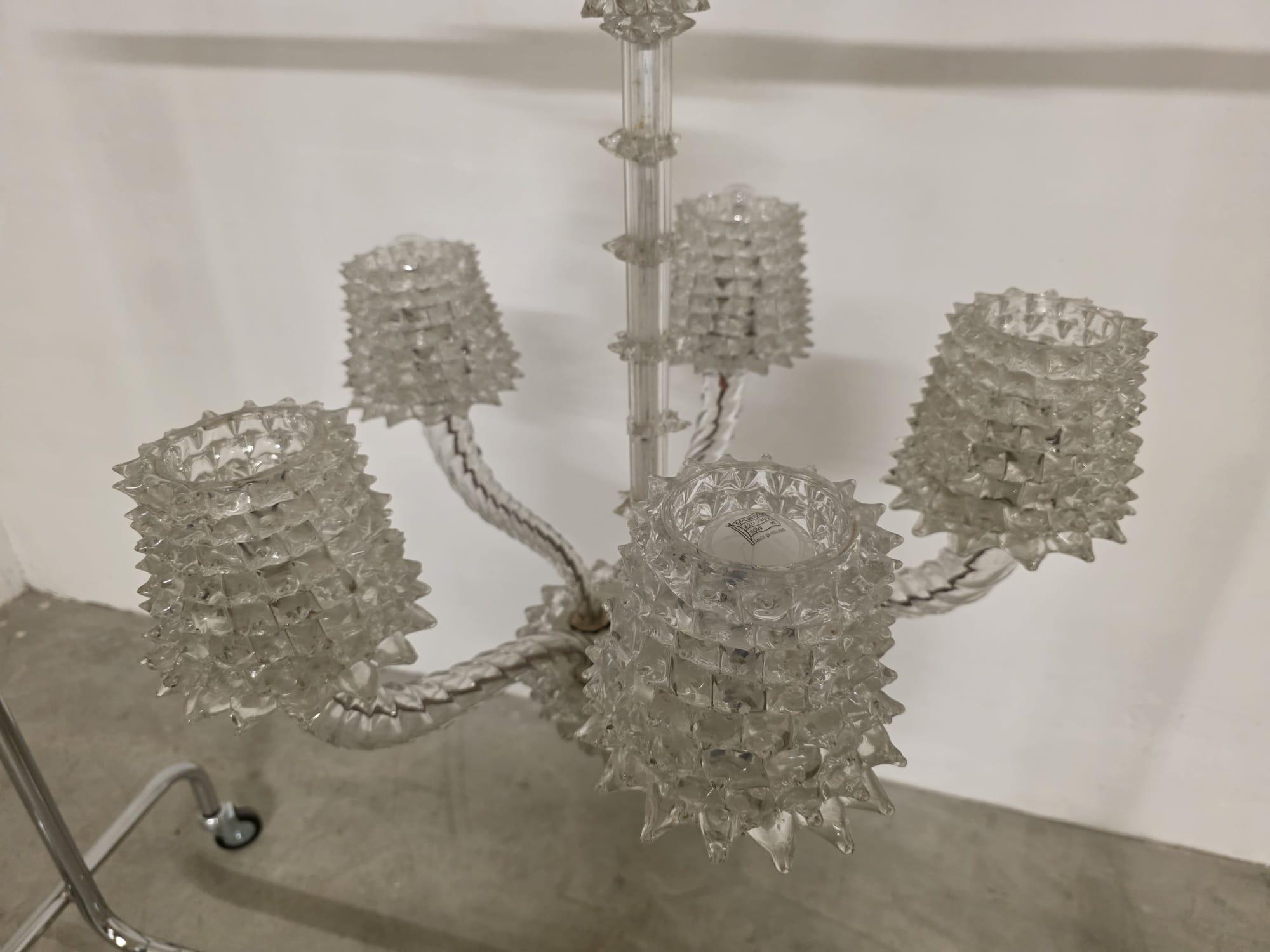 Lustre à 5 lumières en verre rosé Barovier & Toso 1940s en vente 4