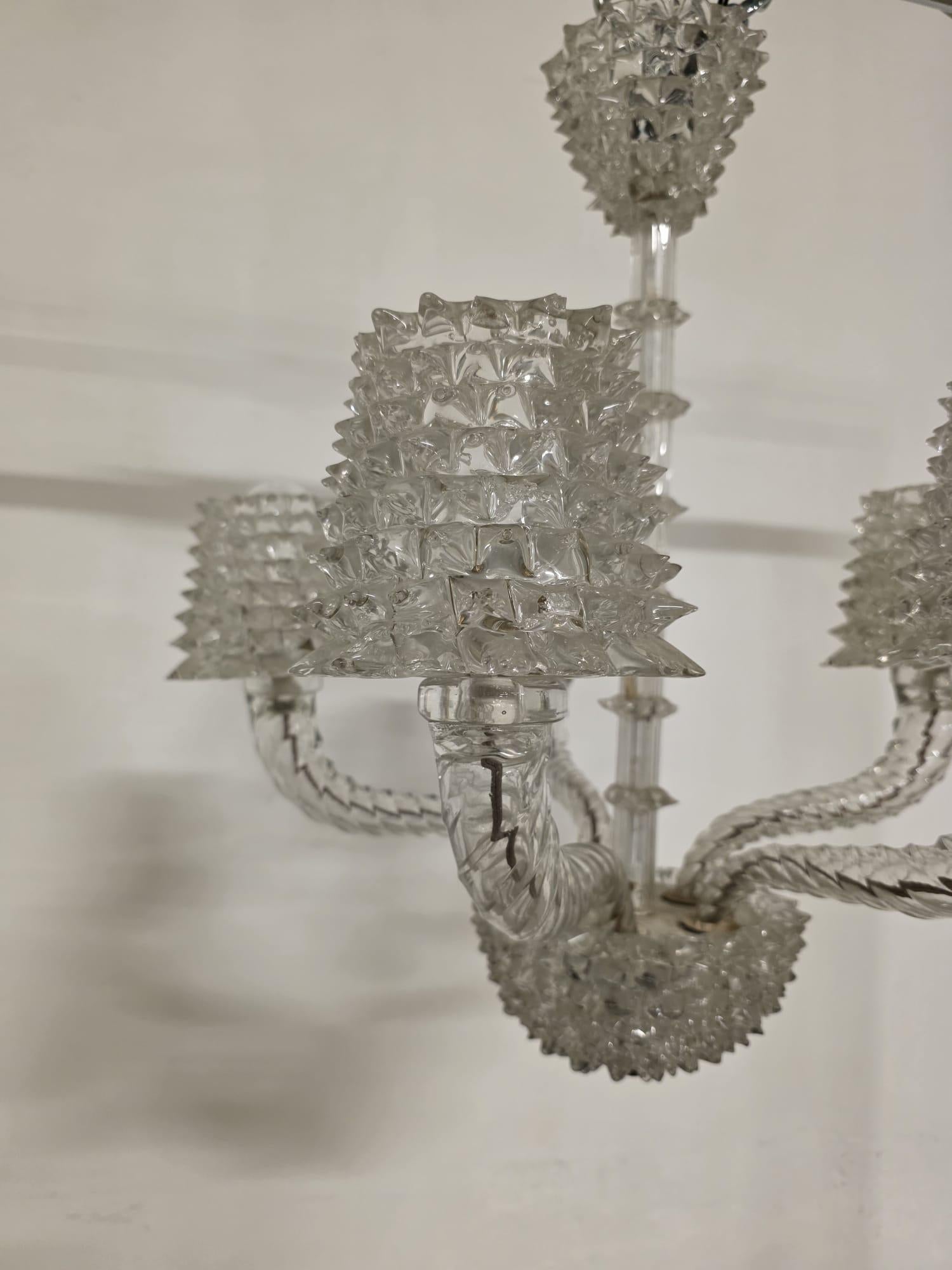 Lustre à 5 lumières en verre rosé Barovier & Toso 1940s en vente 5