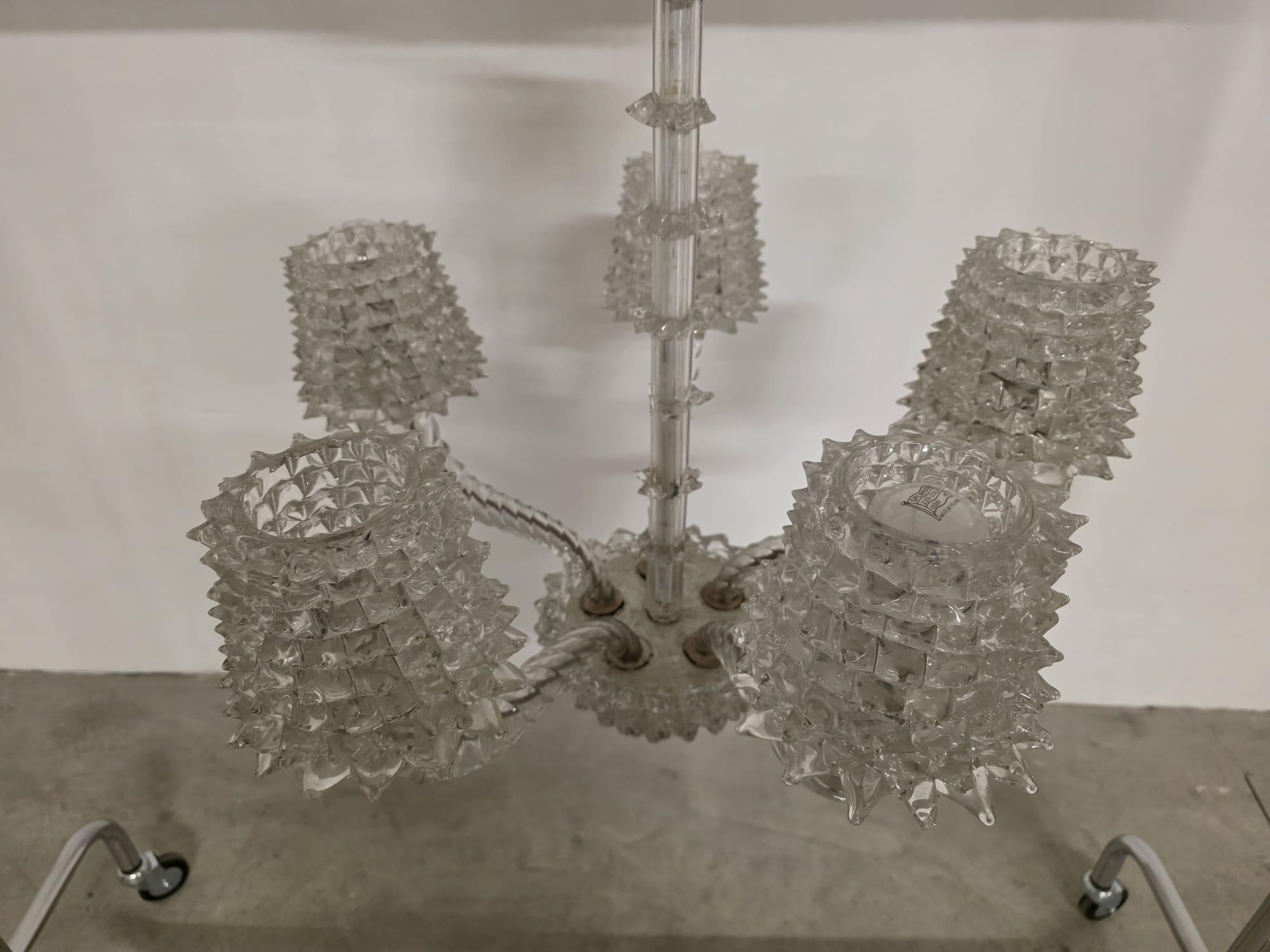 Lustre à 5 lumières en verre rosé Barovier & Toso 1940s en vente 6