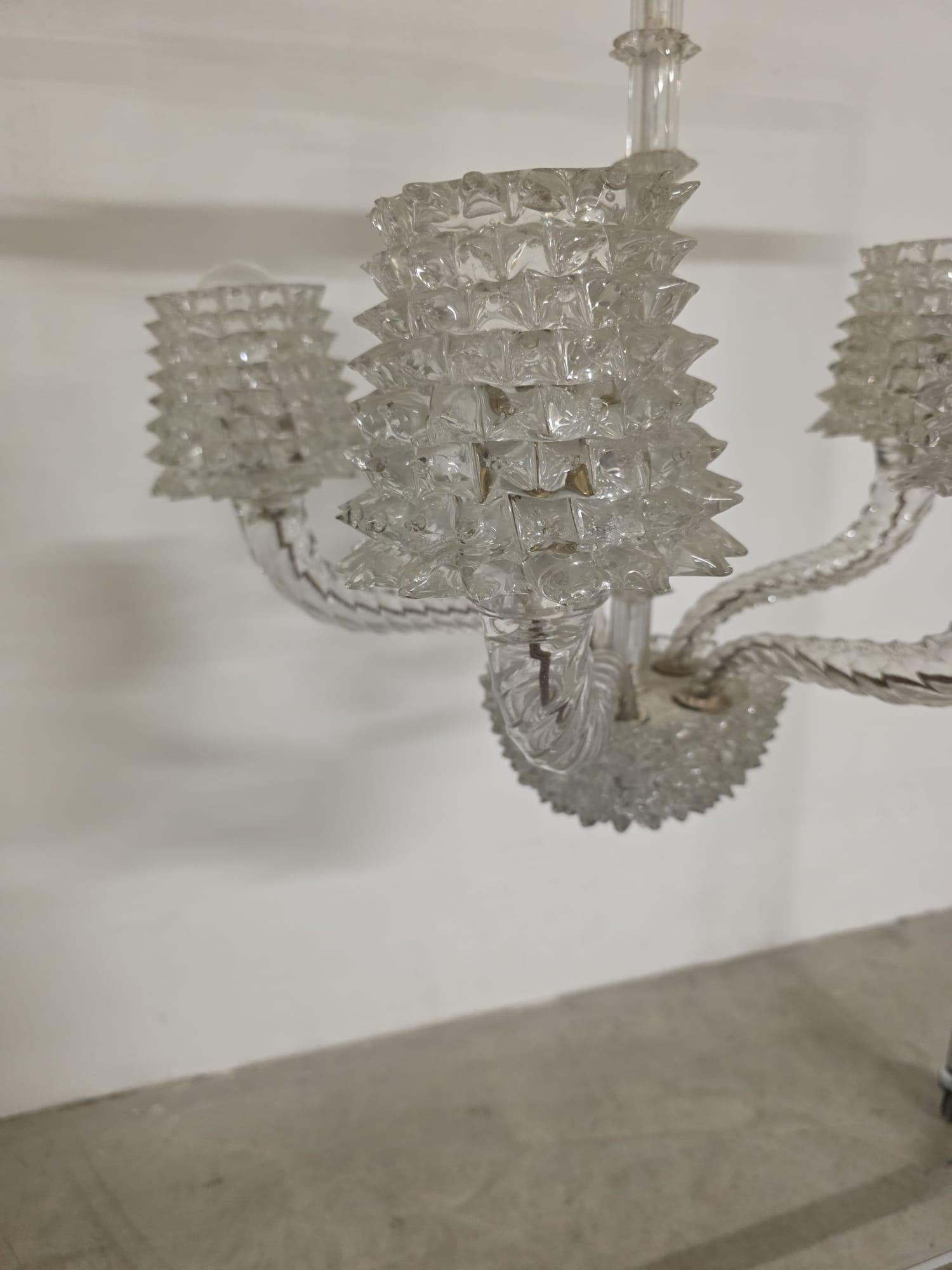 Lustre à 5 lumières en verre rosé Barovier & Toso 1940s en vente 12