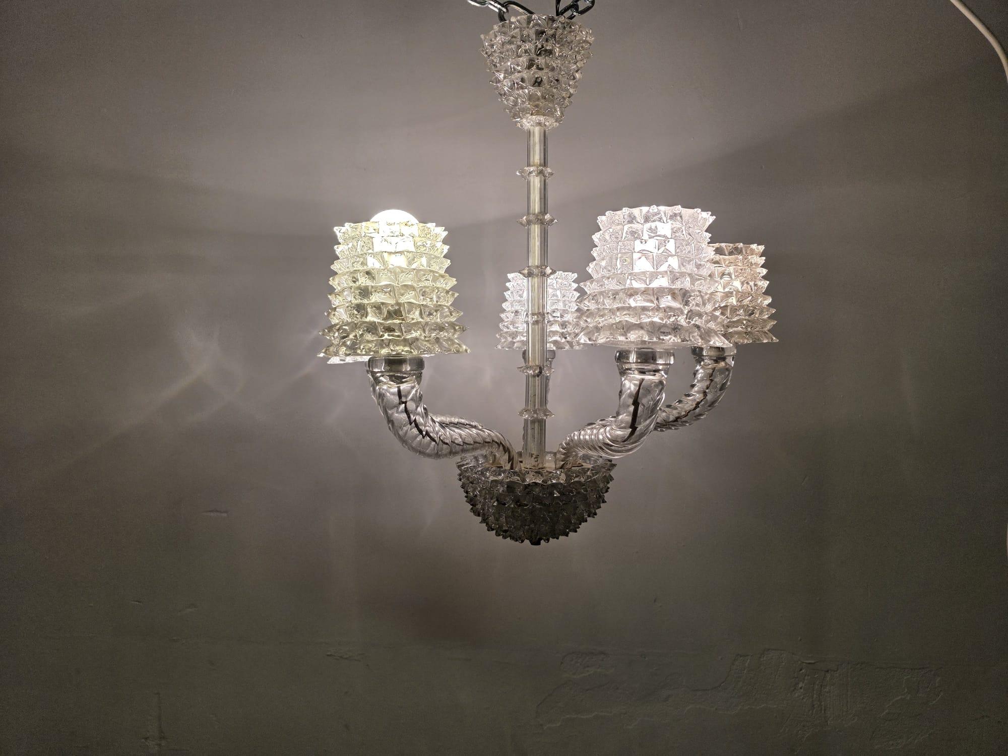 Mid-20th Century Lustre à 5 lumières en verre rosé Barovier & Toso 1940s en vente