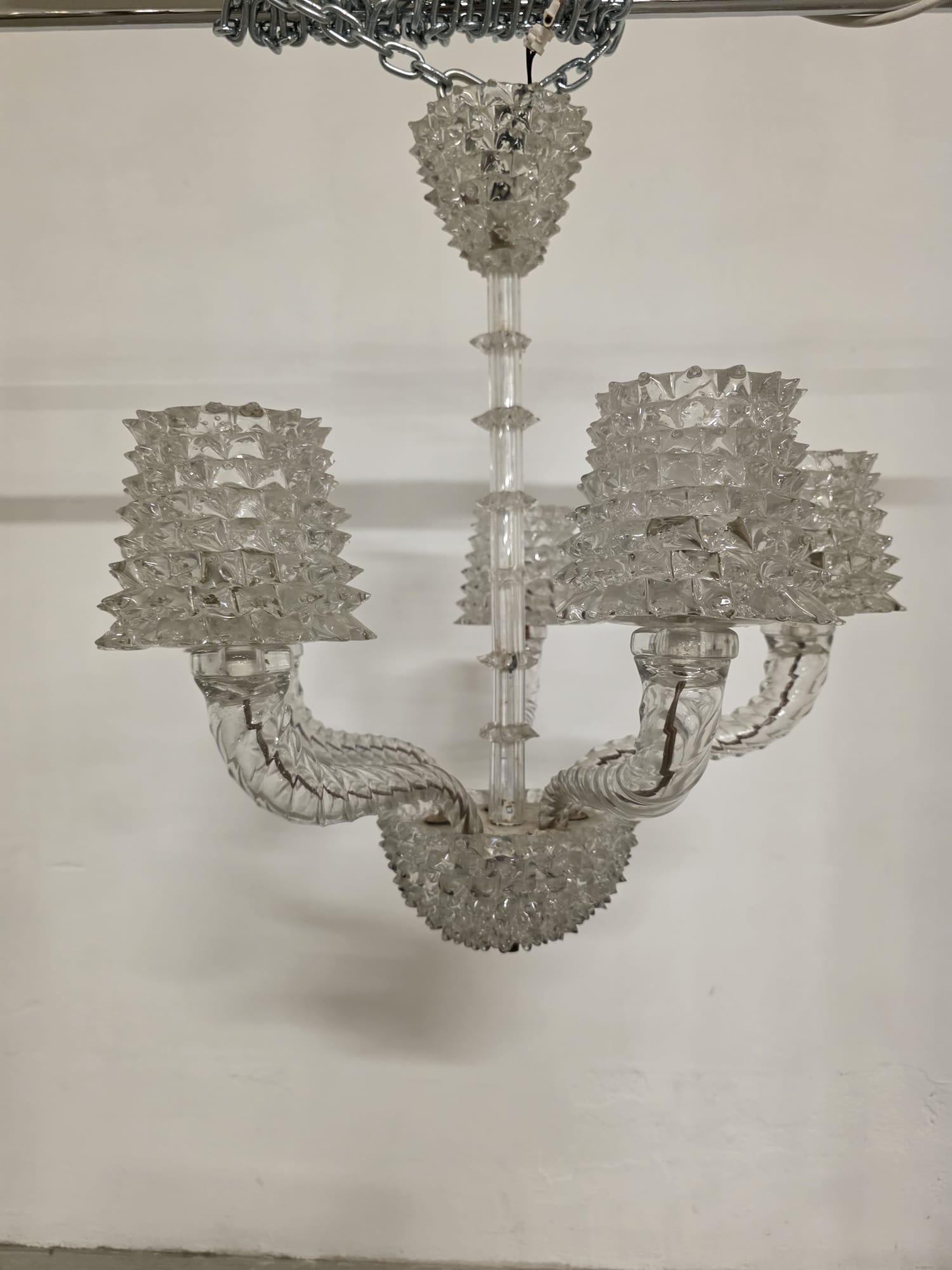 Lustre à 5 lumières en verre rosé Barovier & Toso 1940s en vente 1