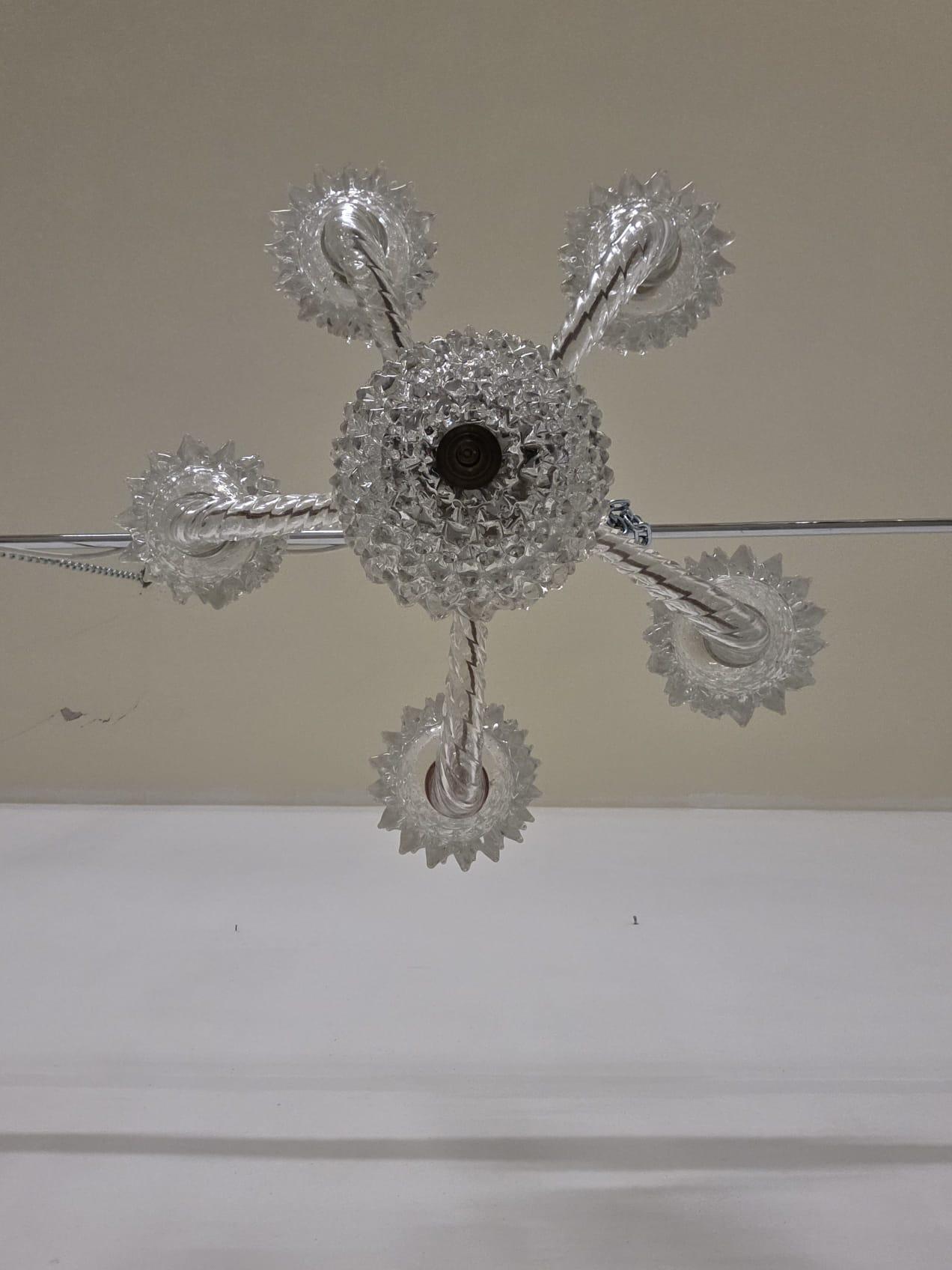 Lustre à 5 lumières en verre rosé Barovier & Toso 1940s en vente 2