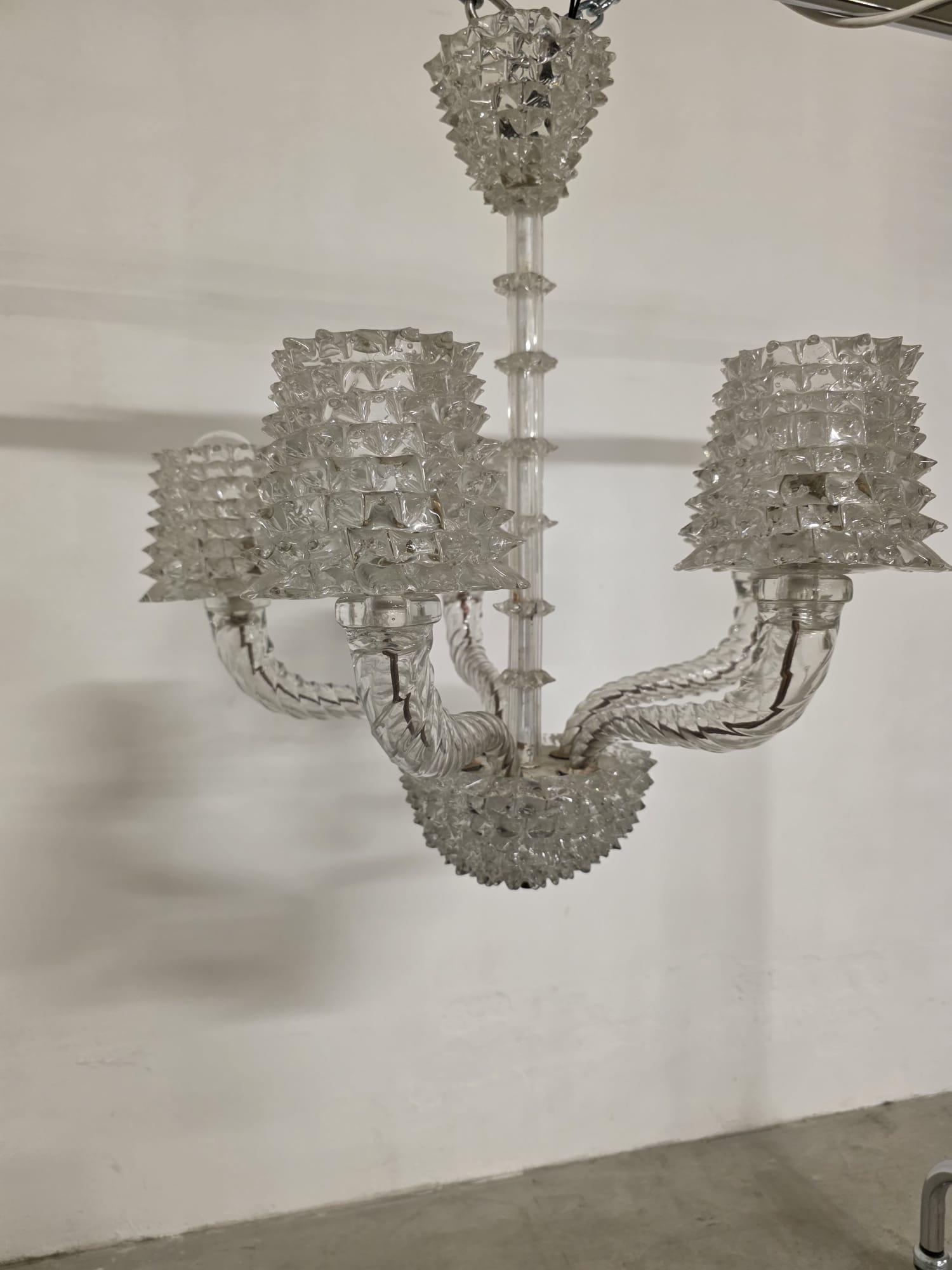 Lustre à 5 lumières en verre rosé Barovier & Toso 1940s en vente 3