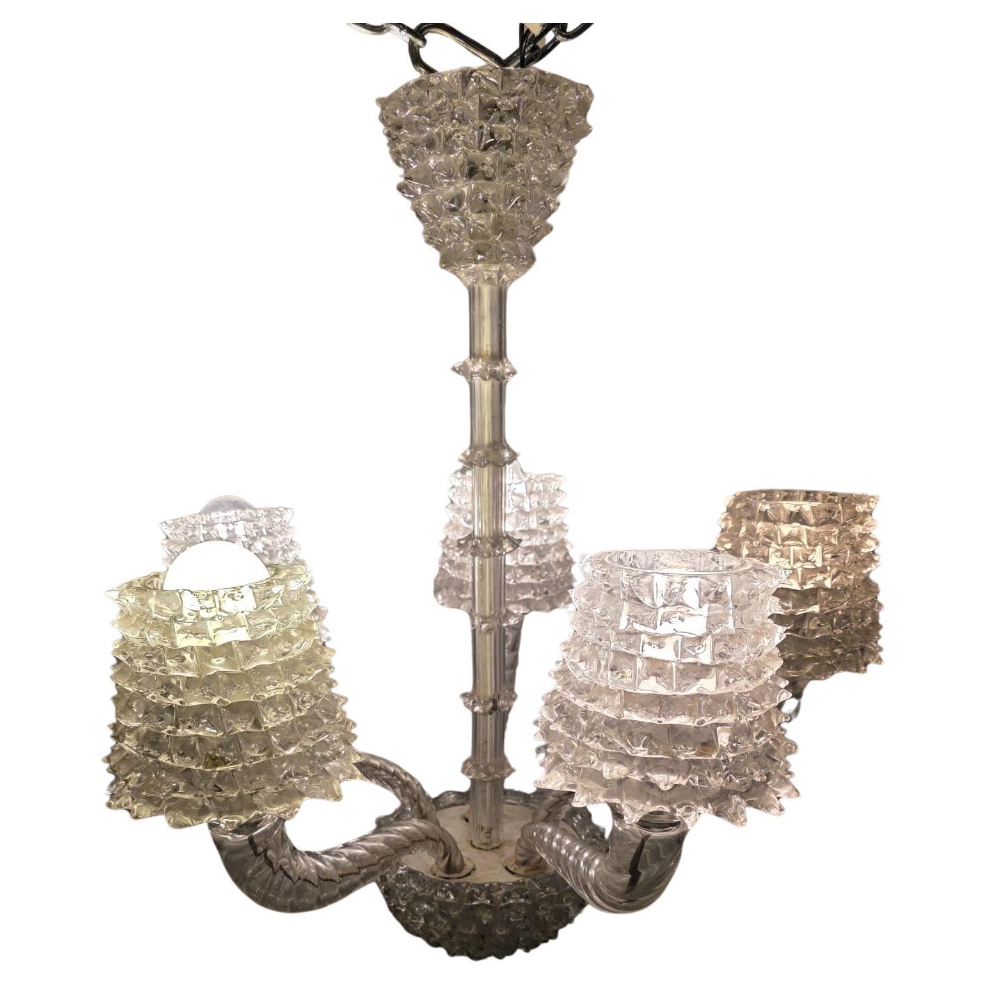 Lampadario a 5 luci in vetro rostrato di Barovier & Toso anni 40'