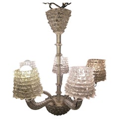 Lampadario a 5 luci in vetro rostrato di Barovier & Toso anni 40'