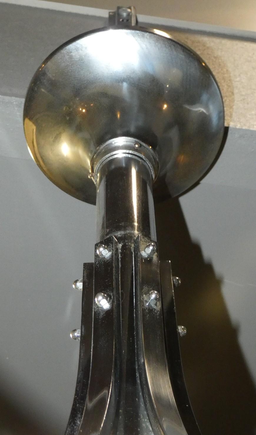 Italian Chromed Steel and Crystal 6-light Chandelier, Italy 1970s For Sale