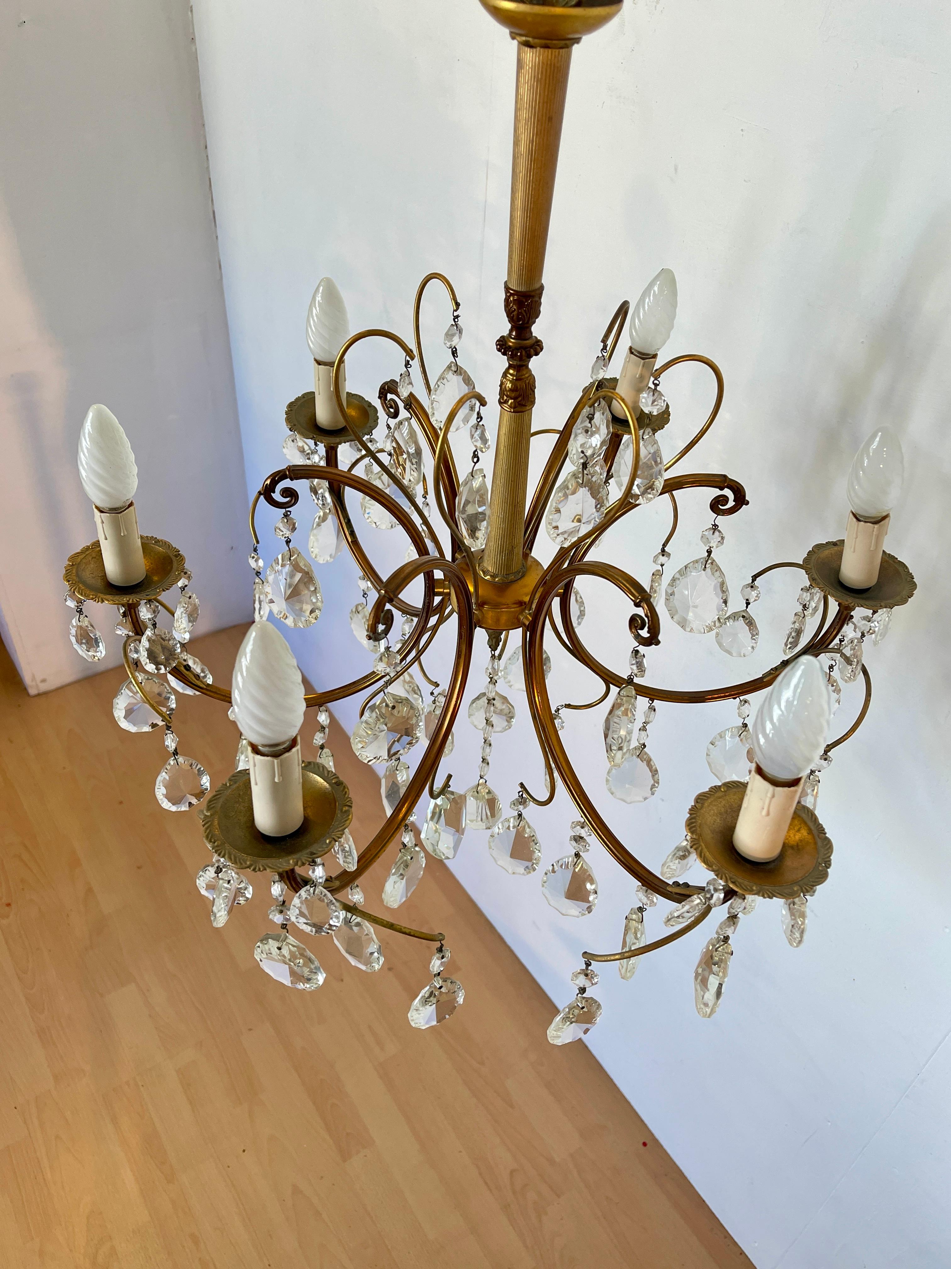 Lampadario a bracci e cristallo vintage anni '50 italian en venta 4