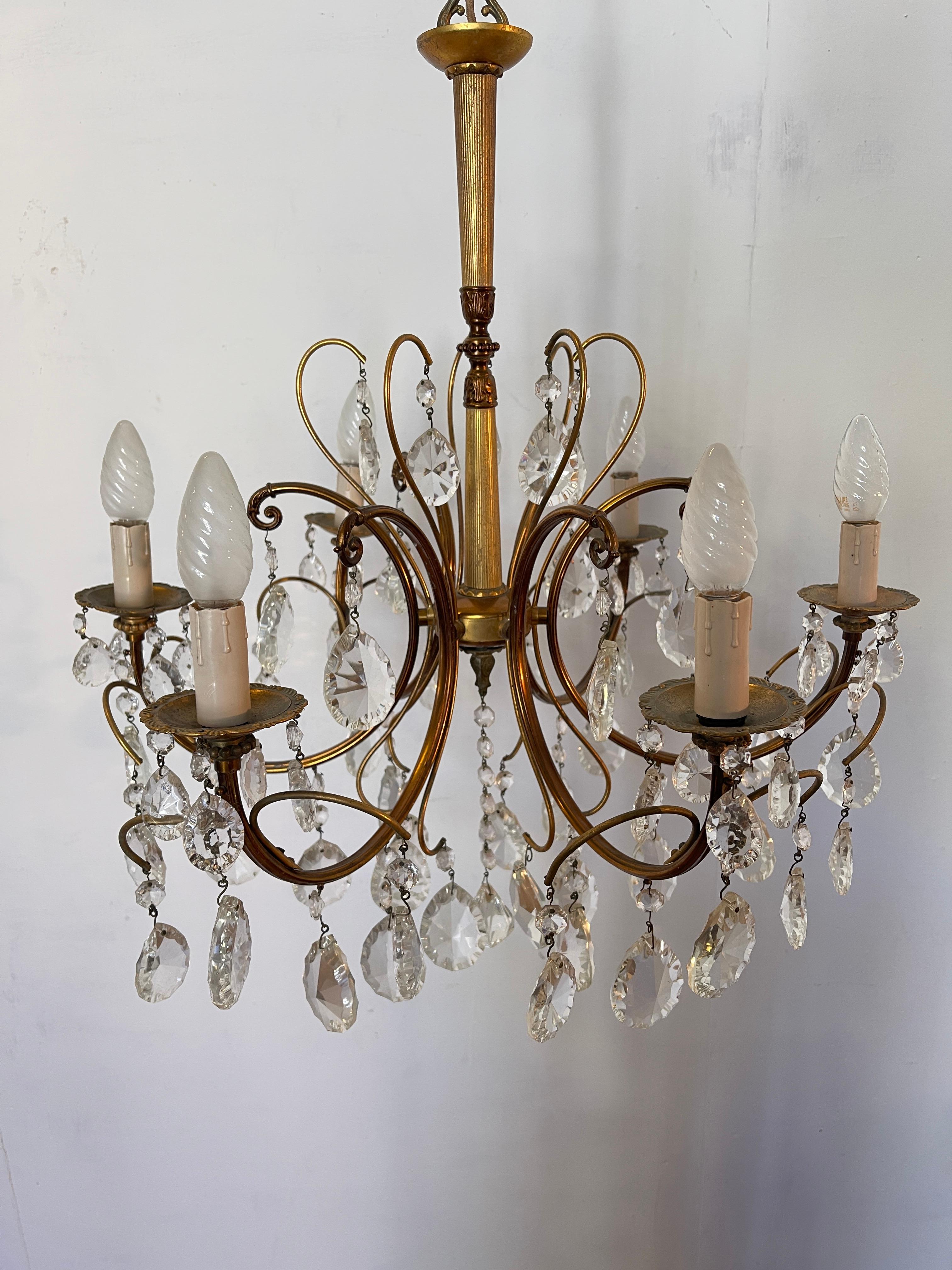 Lampadario a bracci e cristallo vintage anni '50 italian Otro en venta