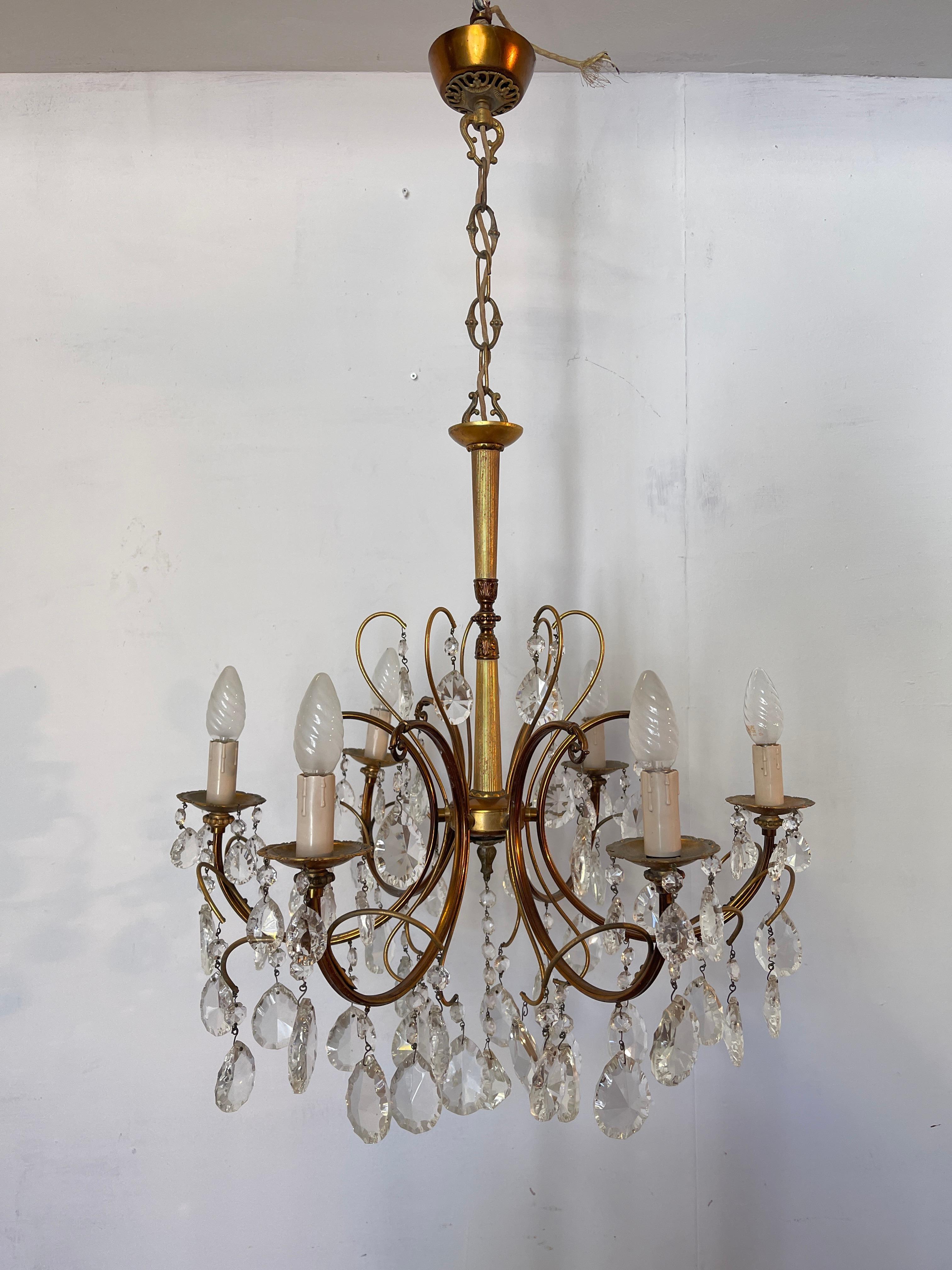 Lampadario a bracci e cristallo vintage anni '50 italian Italian en venta