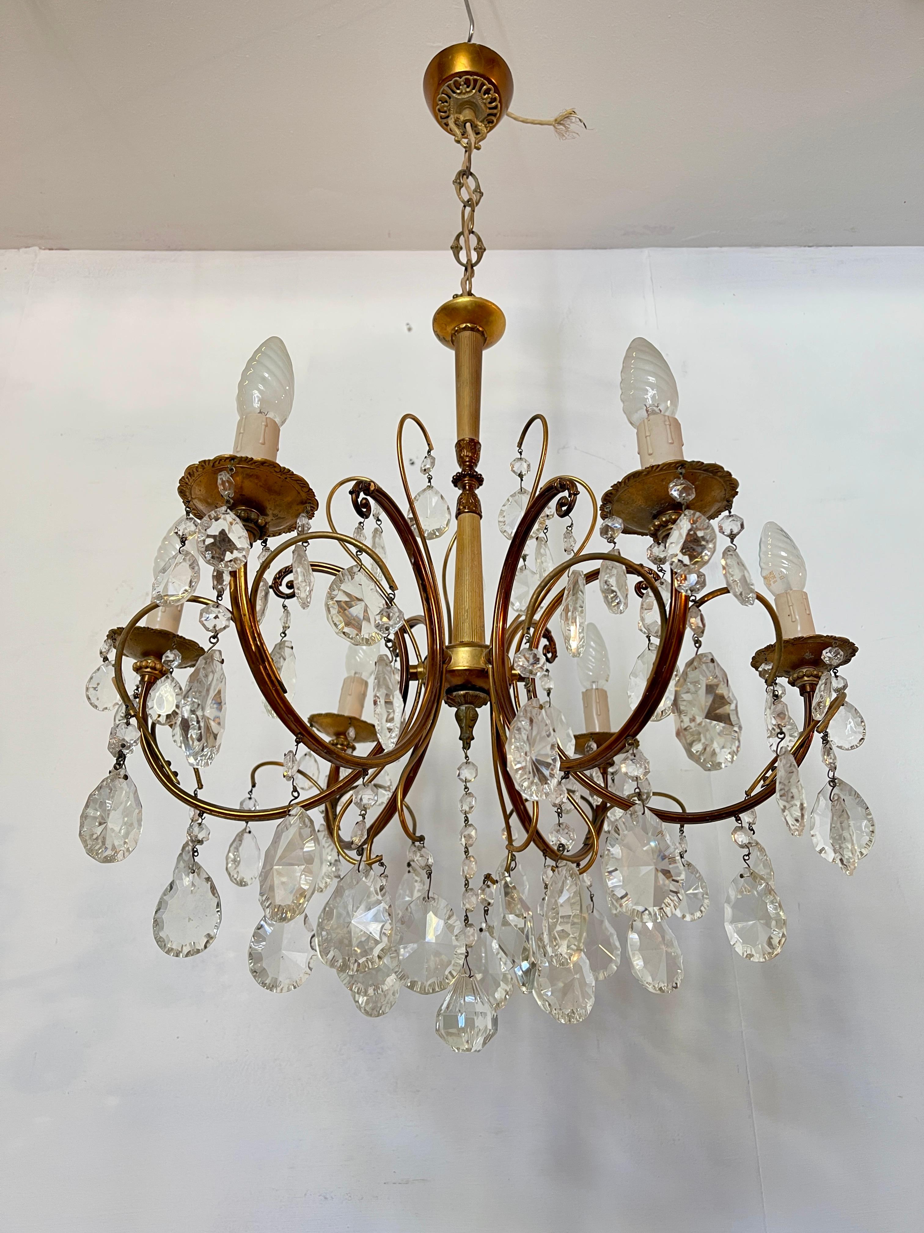 Lampadario a bracci e cristallo vintage anni '50 italian en Bueno estado para la venta en Cantù, IT
