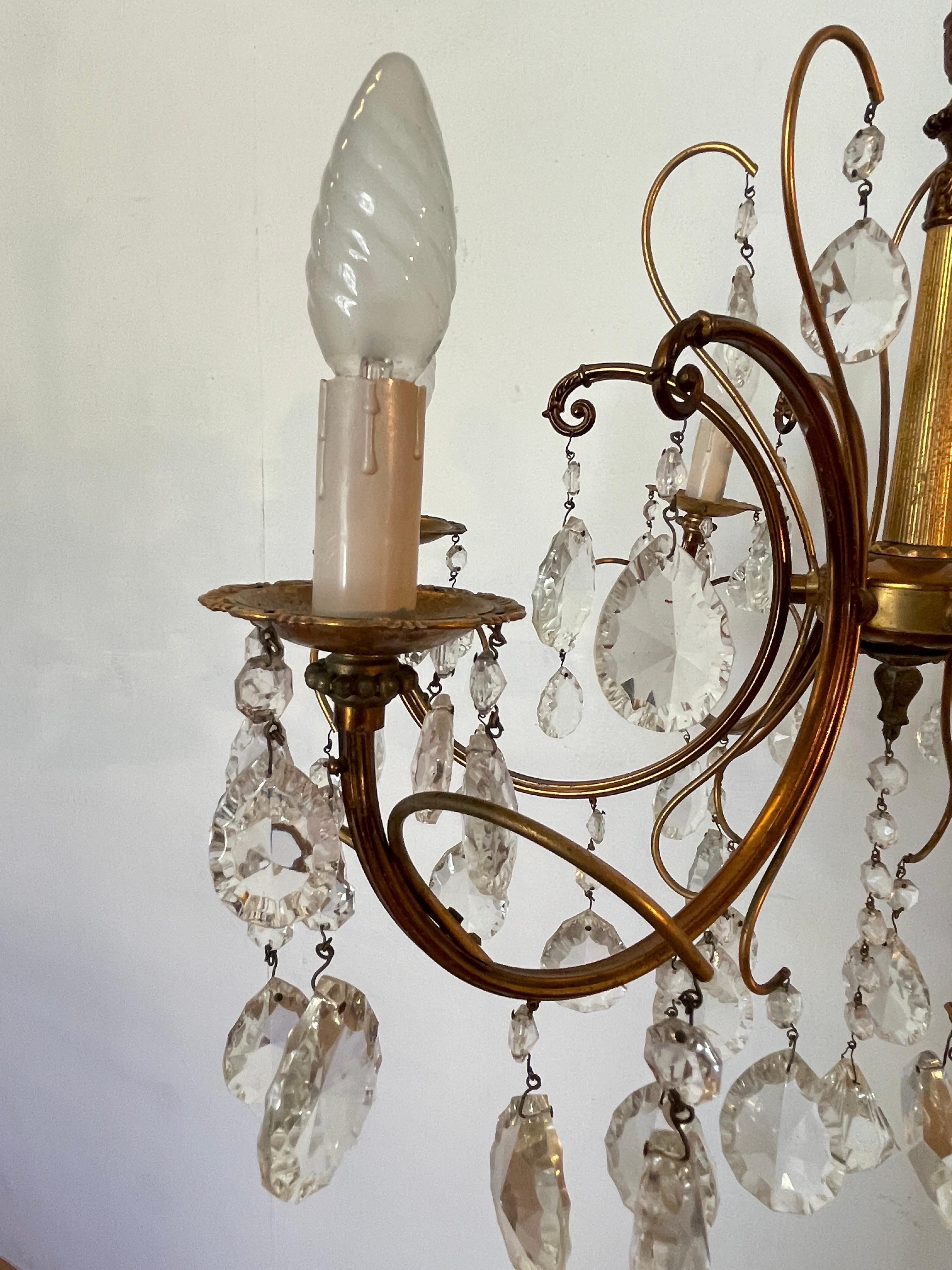 Lampadario a bracci e cristallo vintage anni '50 italian en venta 1