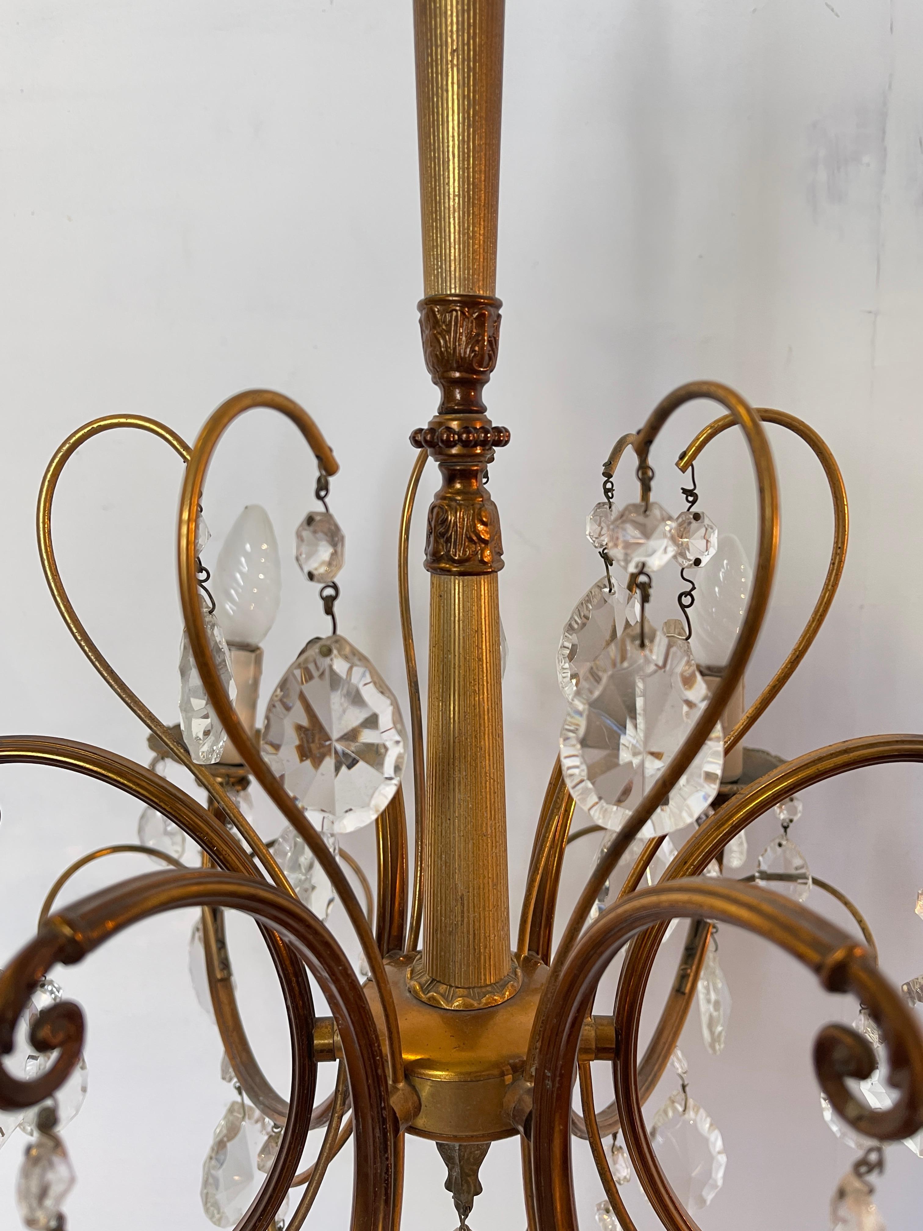 Lampadario a bracci e cristallo vintage anni '50 italian en venta 2