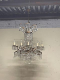 Neoclassical glass and bronze cascade chandelier in the style of K.F. Schinkel