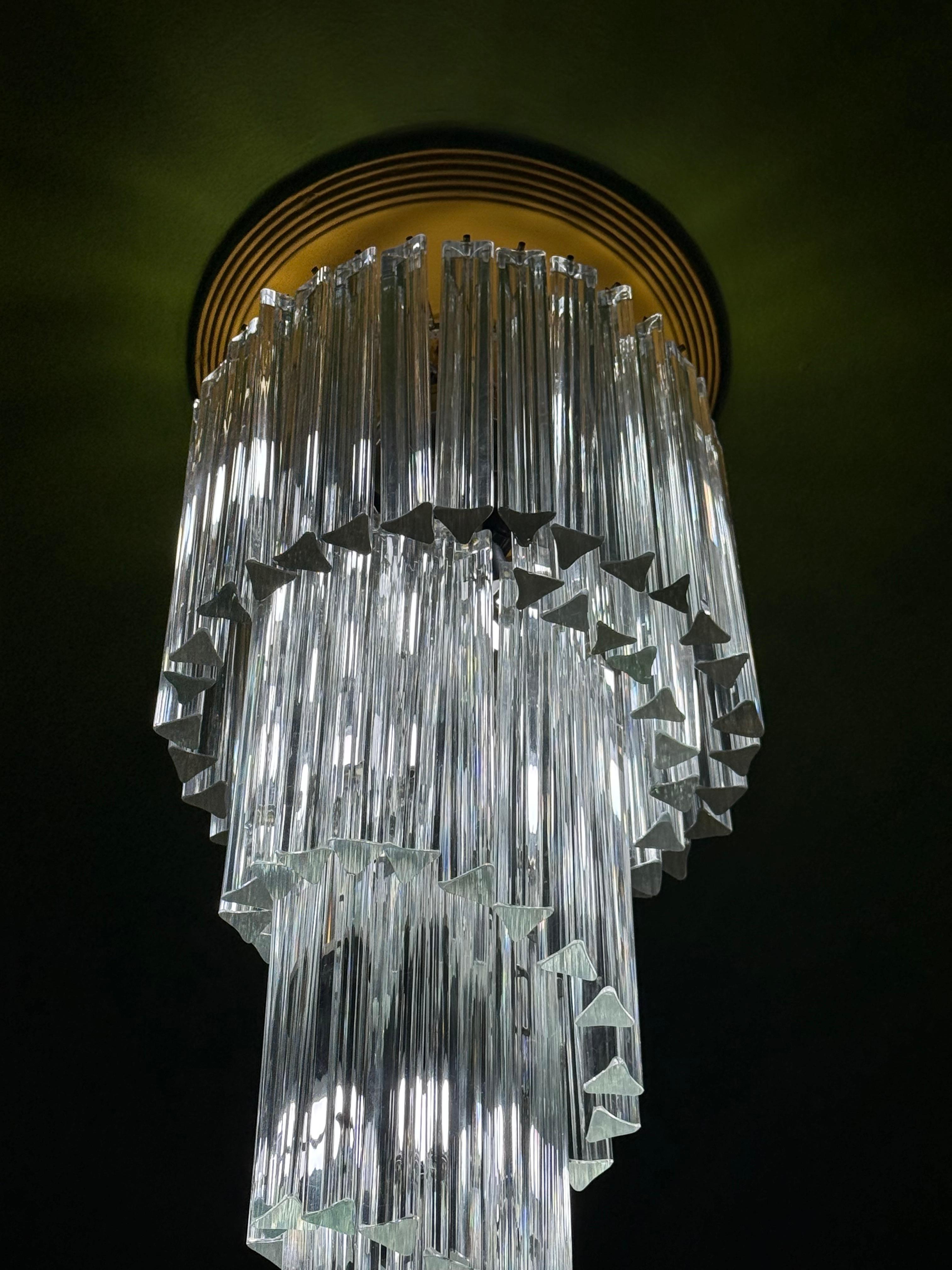 Lampadario a cascata Venini Triedri Italia 1970 Murano Art Glass en Bueno estado para la venta en Palermo, Sicily