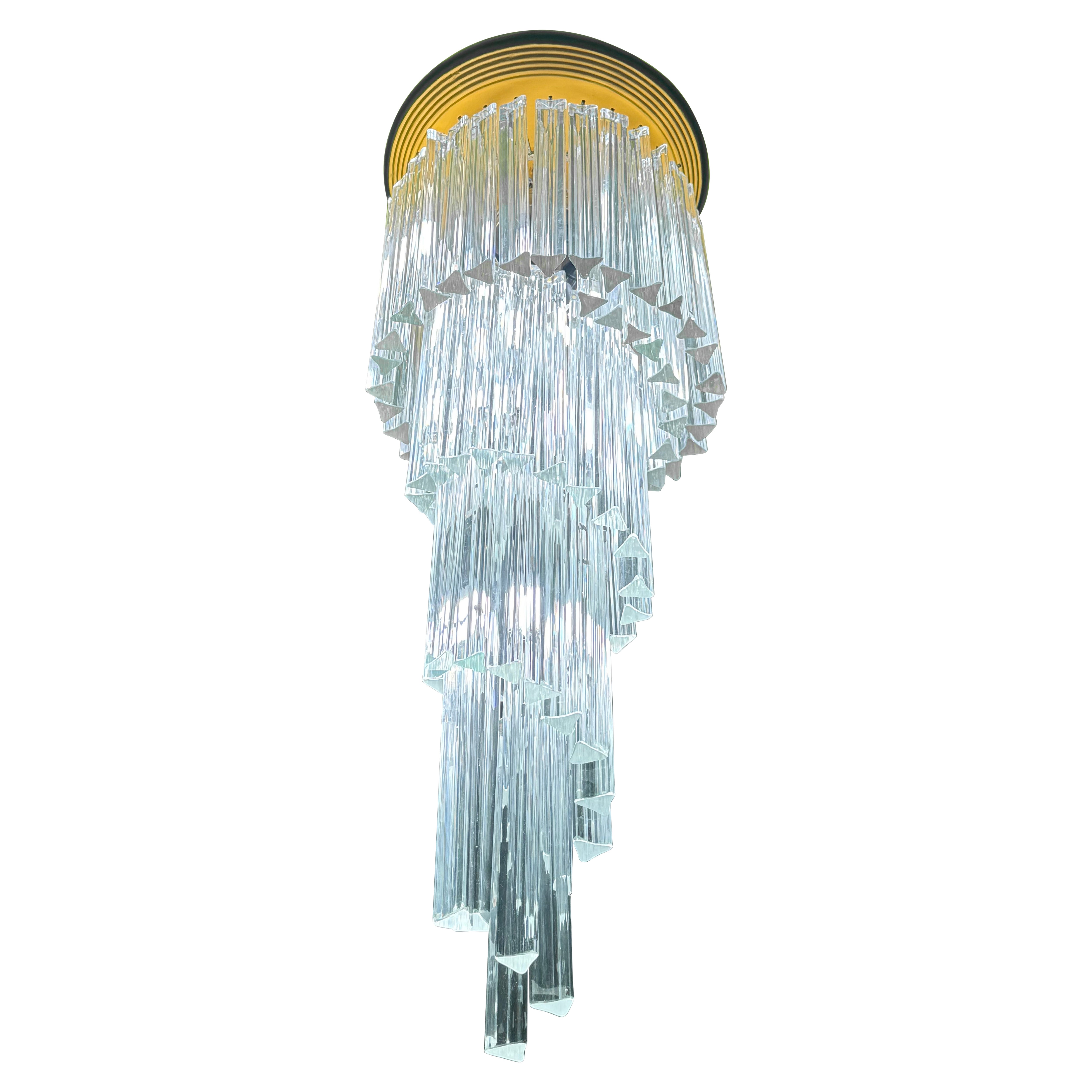 Lampadario a cascata Venini Triedri Italia 1970 Murano Art Glass