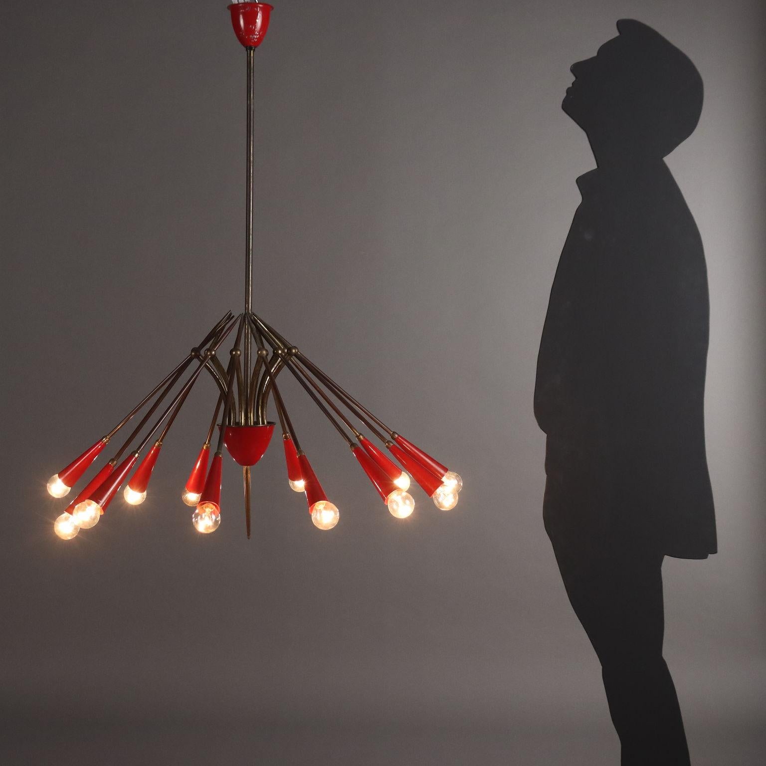 Mid-Century Modern Fifties Twelve-Light Chandelier For Sale