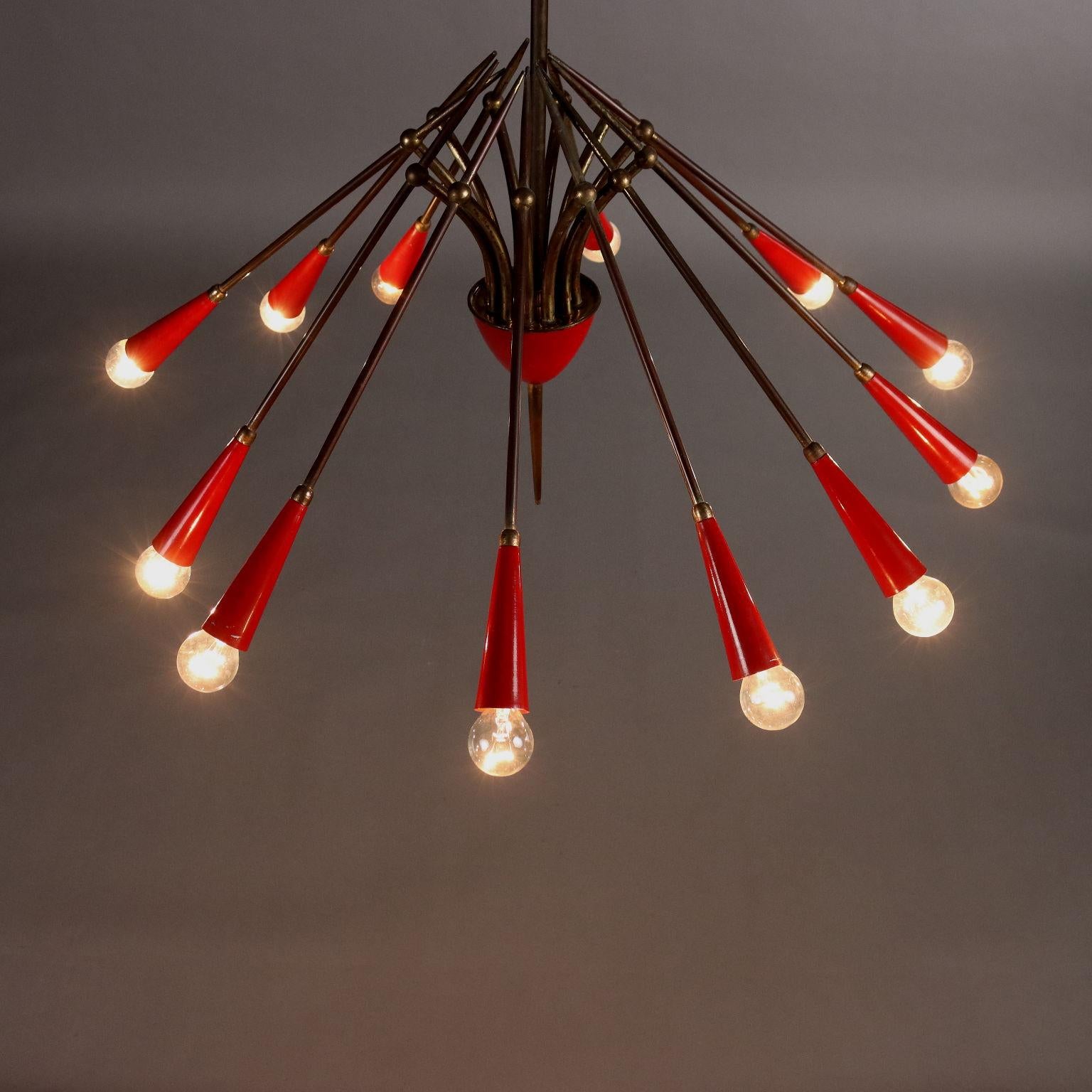 Lacquered Fifties Twelve-Light Chandelier For Sale