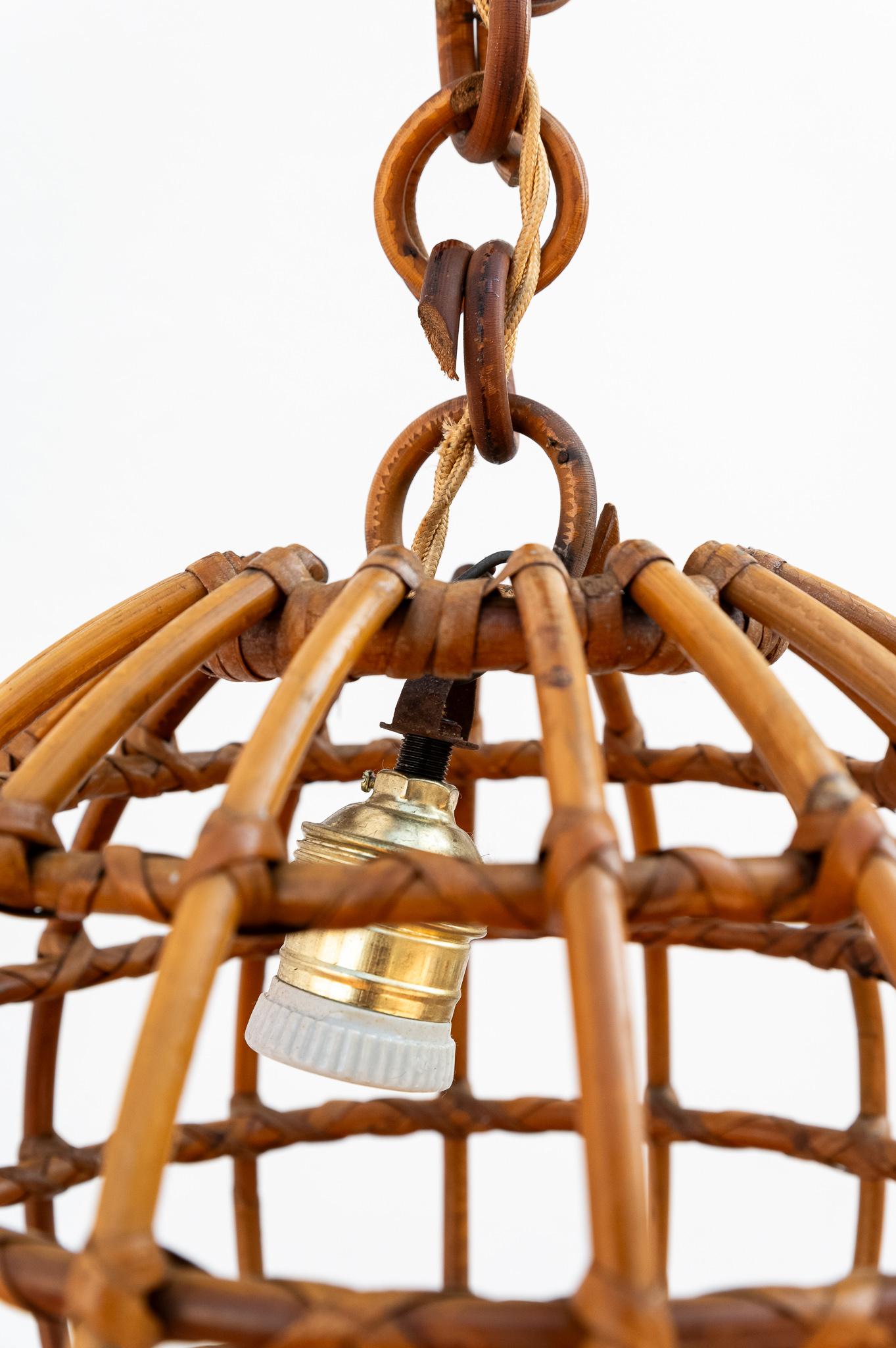 Italian Rattan globe chandelier, 1960s For Sale
