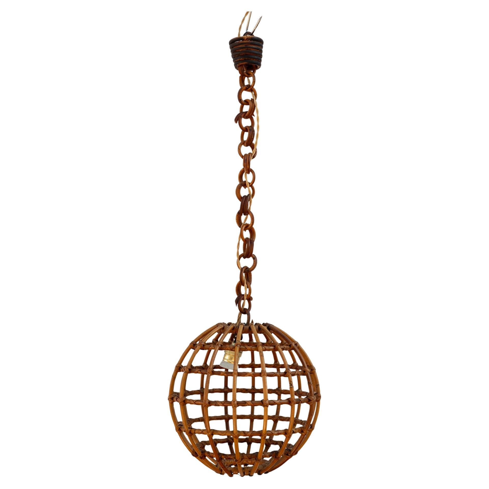Rattan globe chandelier, 1960s For Sale