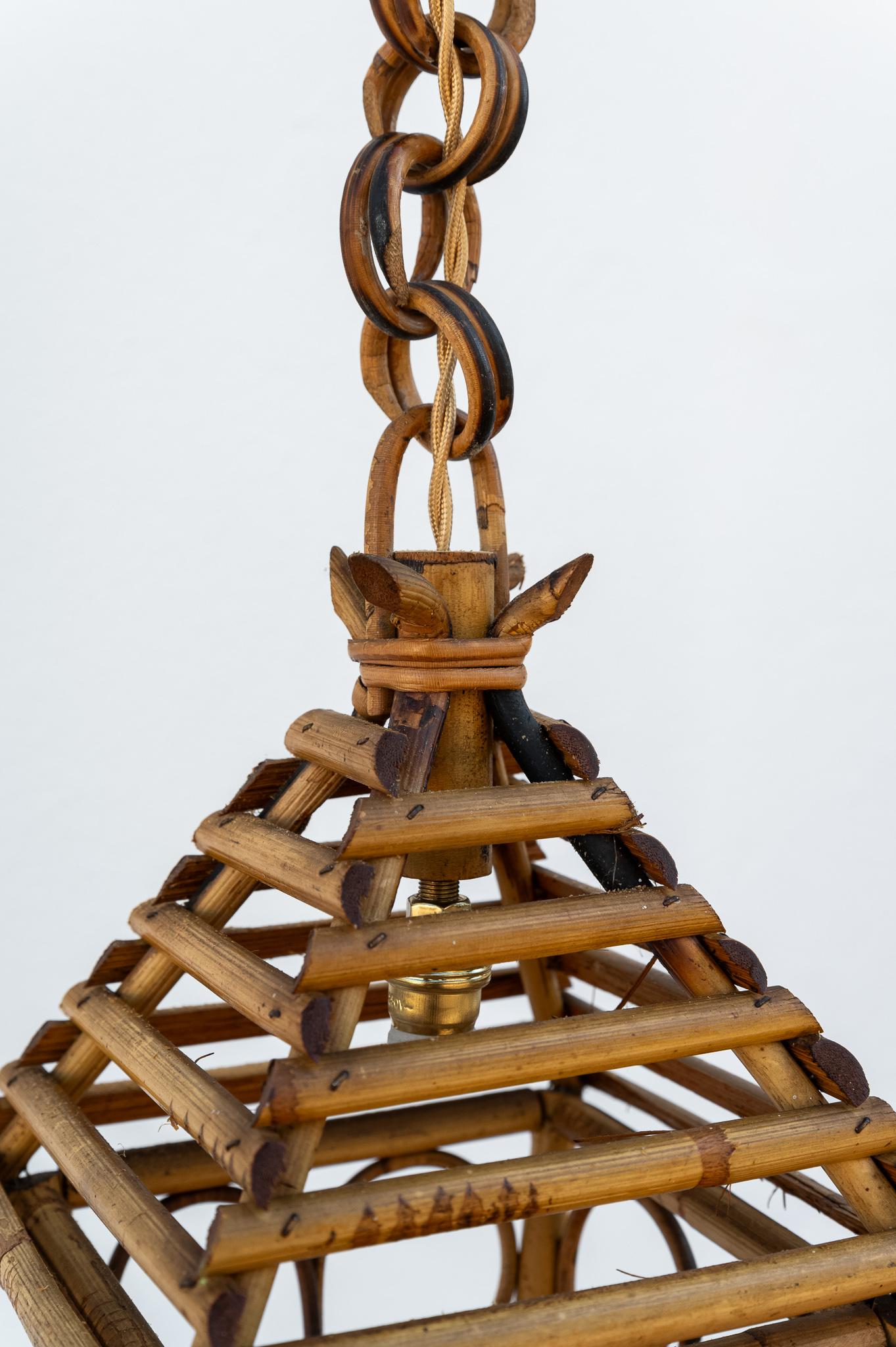 Lampadario a Lanterna in bambù e rattan, Anni '60 Italiano en venta