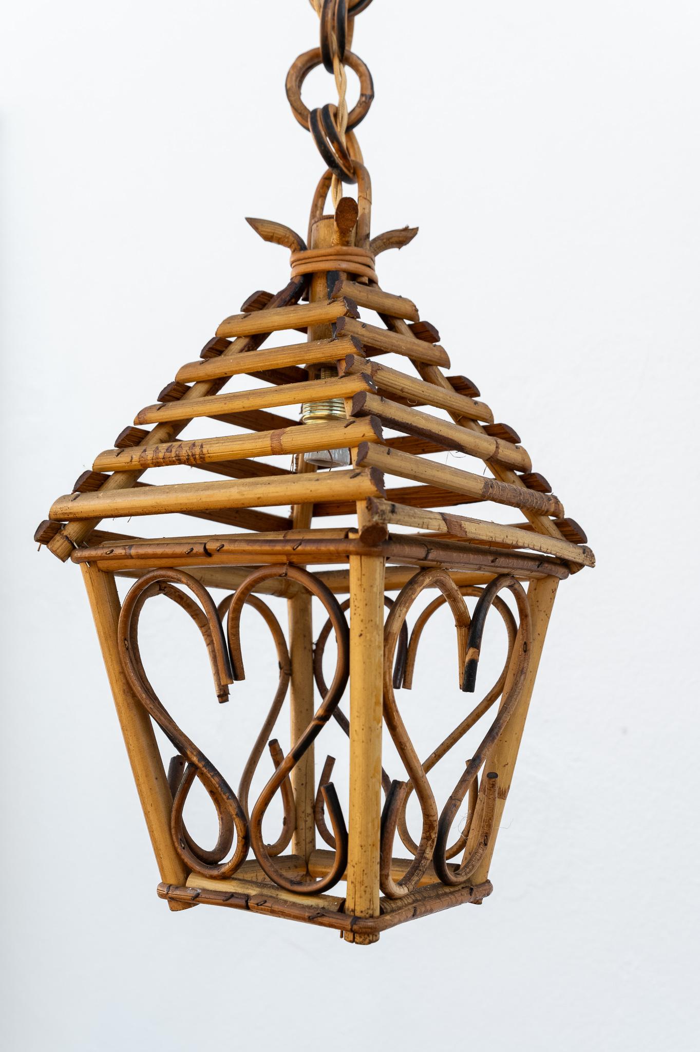 Lampadario a Lanterna in bambù e rattan, Anni '60 Bambú en venta