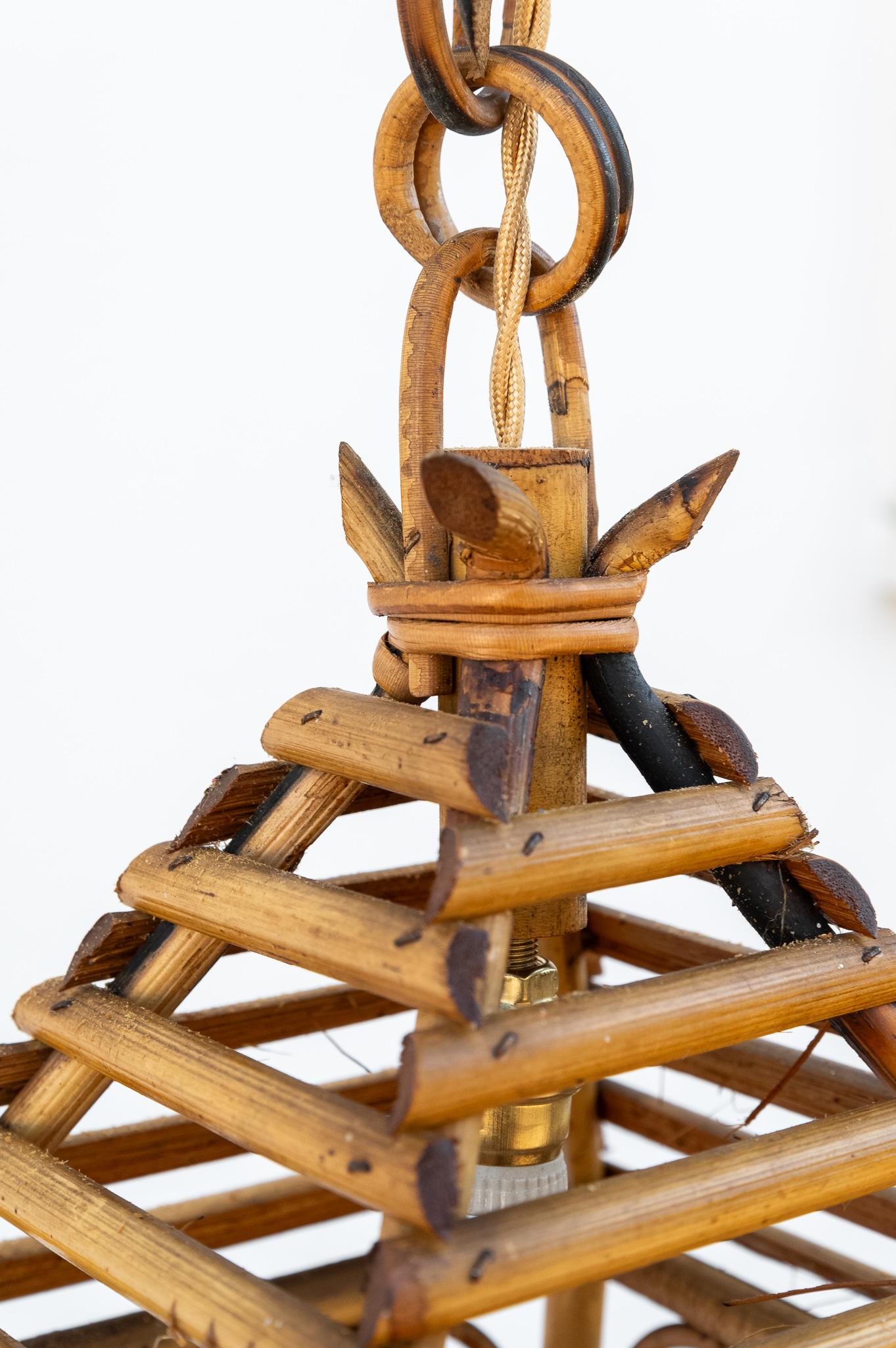 Lampadario a Lanterna in bambù e rattan, Anni '60 en venta 1