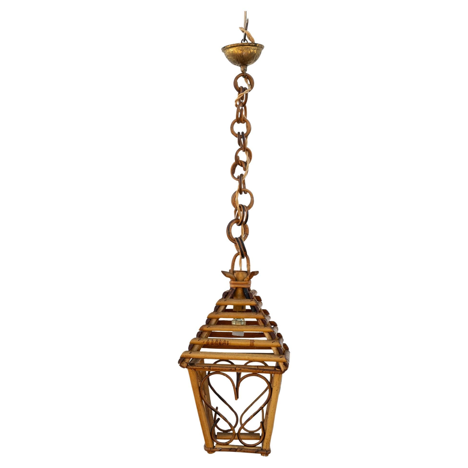 Lampadario a Lanterna in bambù e rattan, Anni
60