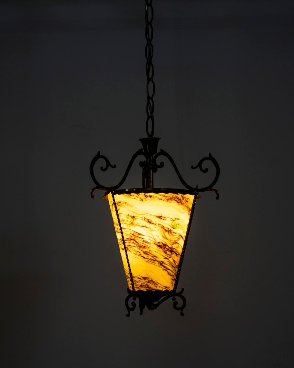 1950s vintage lantern chandelier multicolor glass Italian design In Good Condition For Sale In None, IT