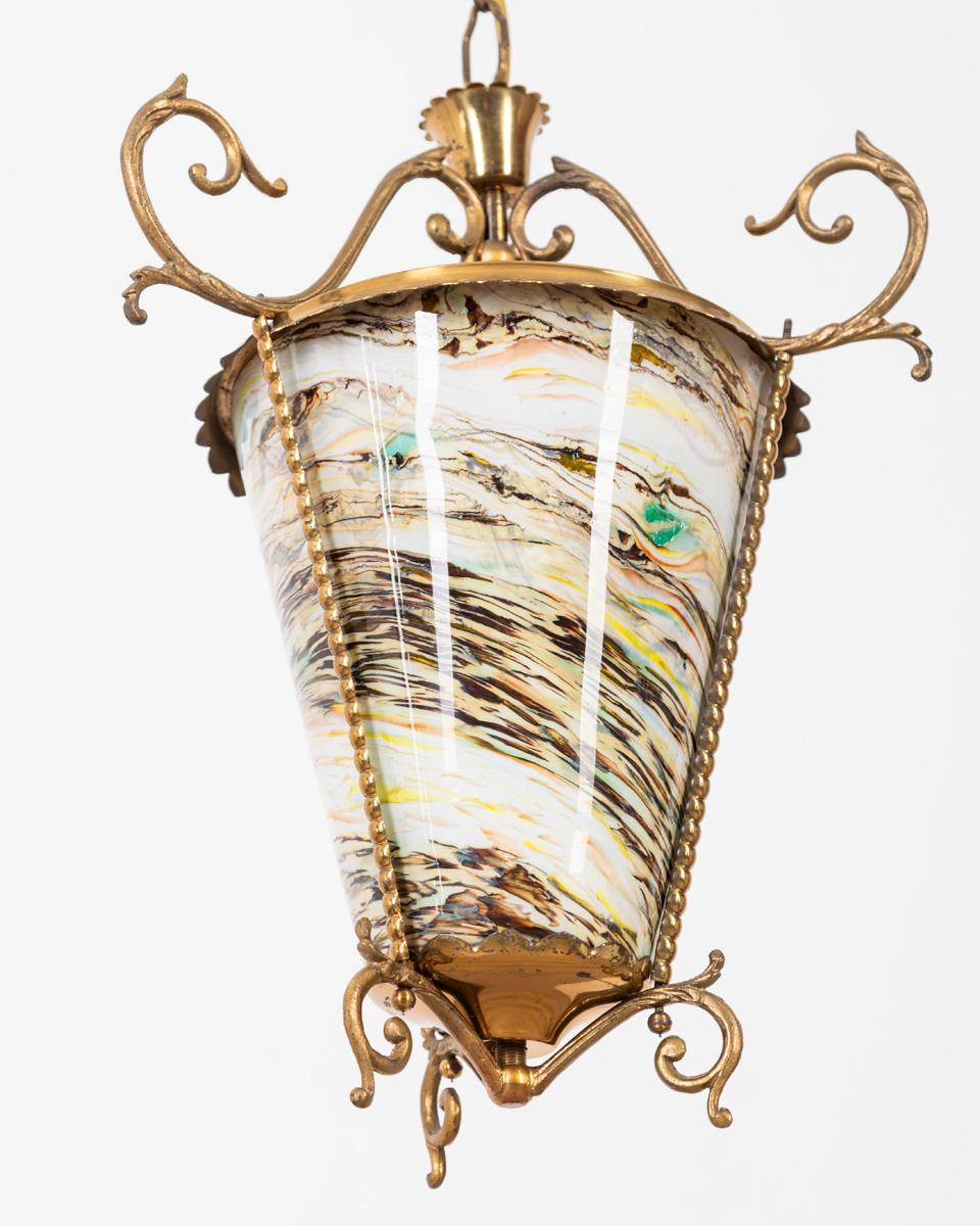1950s vintage lantern chandelier multicolor glass Italian design For Sale 2