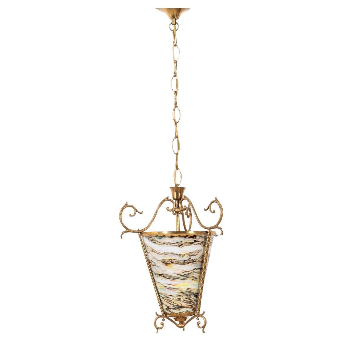 1950s vintage lantern chandelier multicolor glass Italian design For Sale