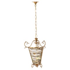1950s vintage lantern chandelier multicolor glass Italian design
