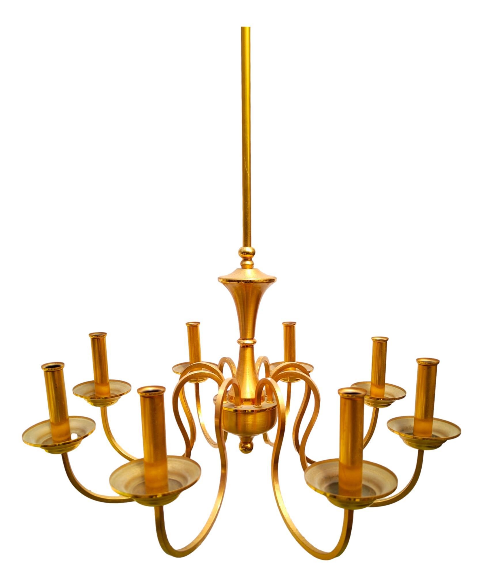 Mid-Century Modern eight light chandelier design oscar torlasco for lumi milano 1950s signed For Sale