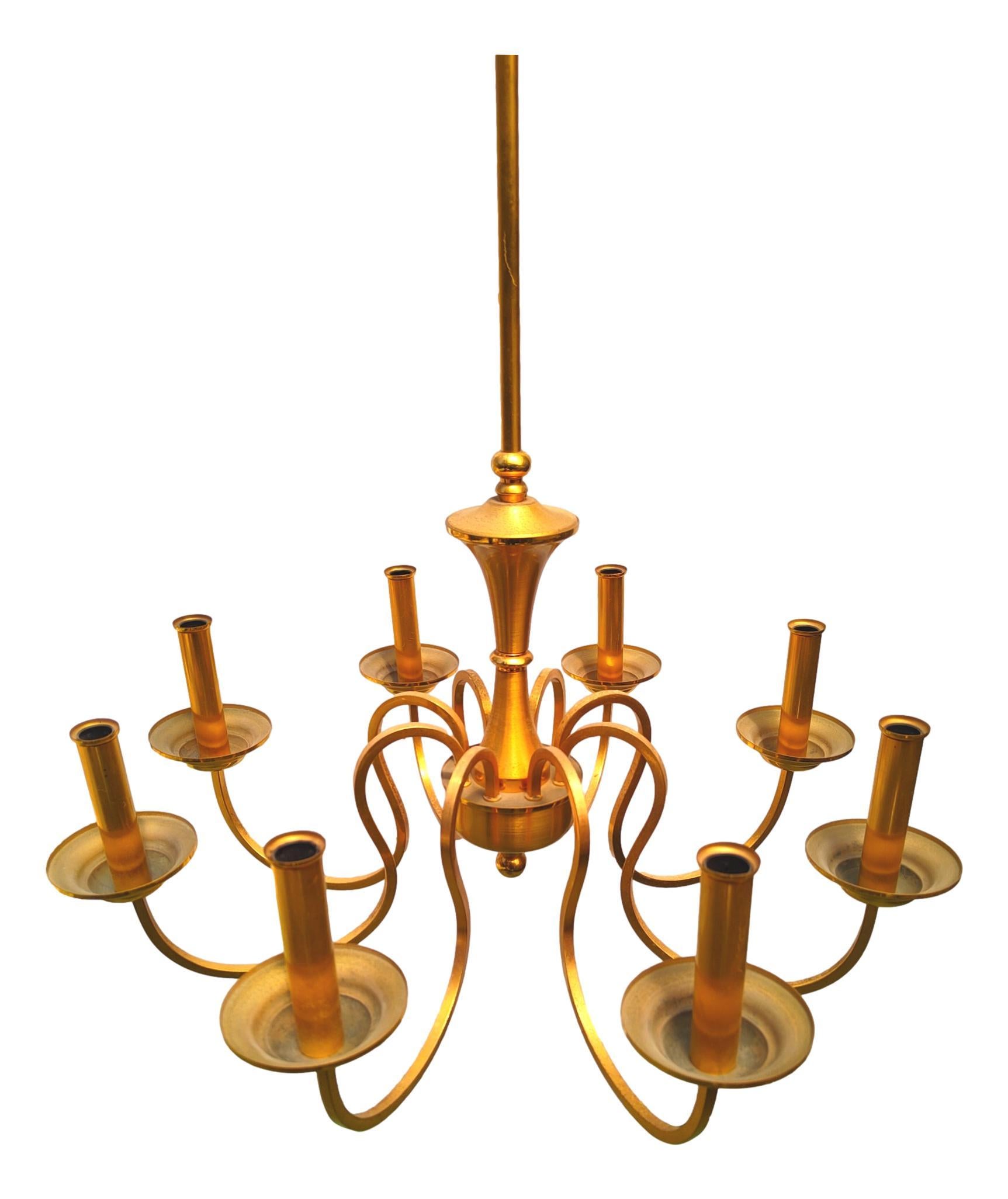 Italian eight light chandelier design oscar torlasco for lumi milano 1950s signed For Sale