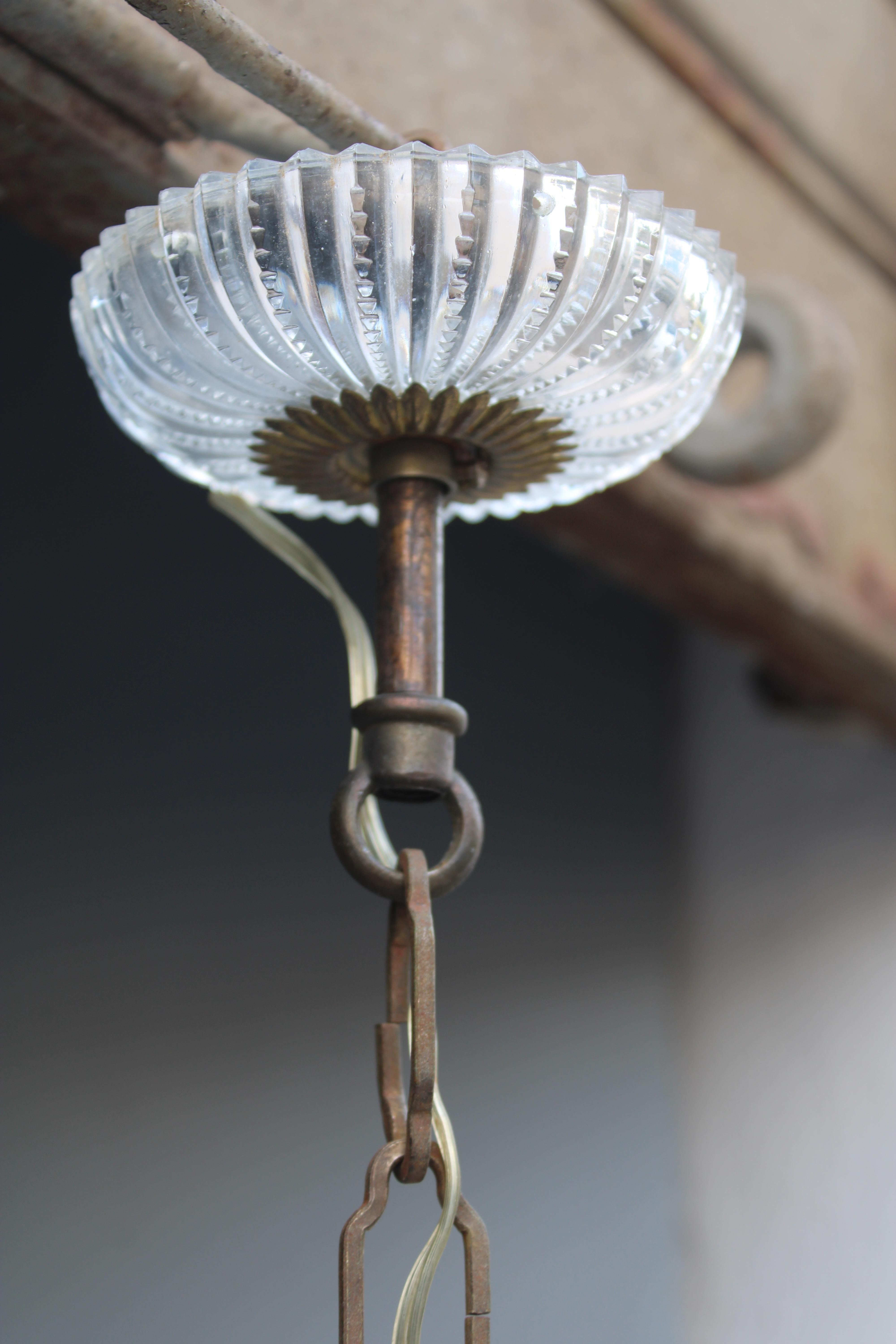Lampadario a sospensione a Palla con cristalli Francia 1950 in vendita 5