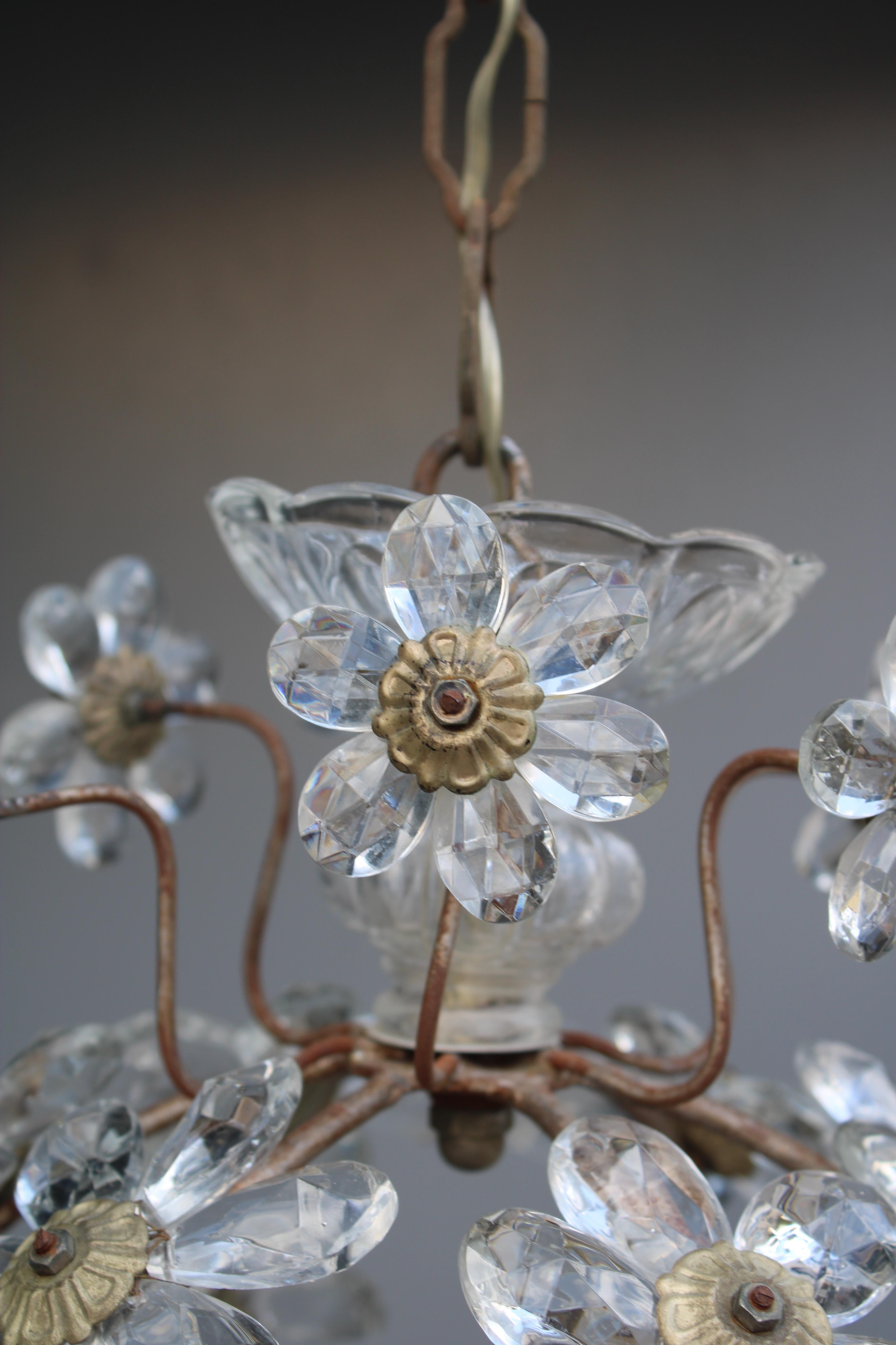 Lampadario a sospensione a Palla con cristalli Francia 1950 in vendita 6