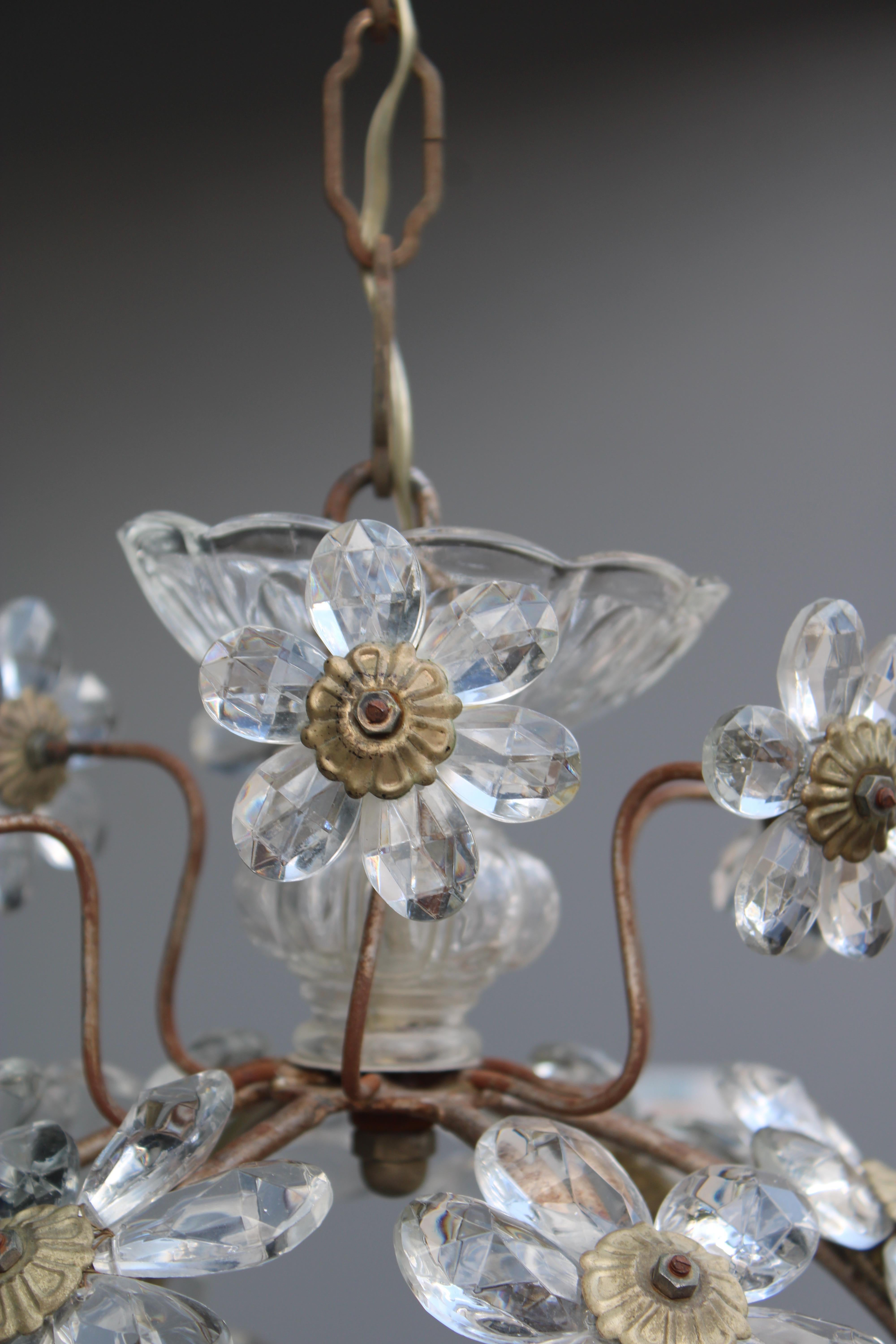 Mid-20th Century Lampadario a sospensione a Palla con cristalli Francia 1950 in vendita