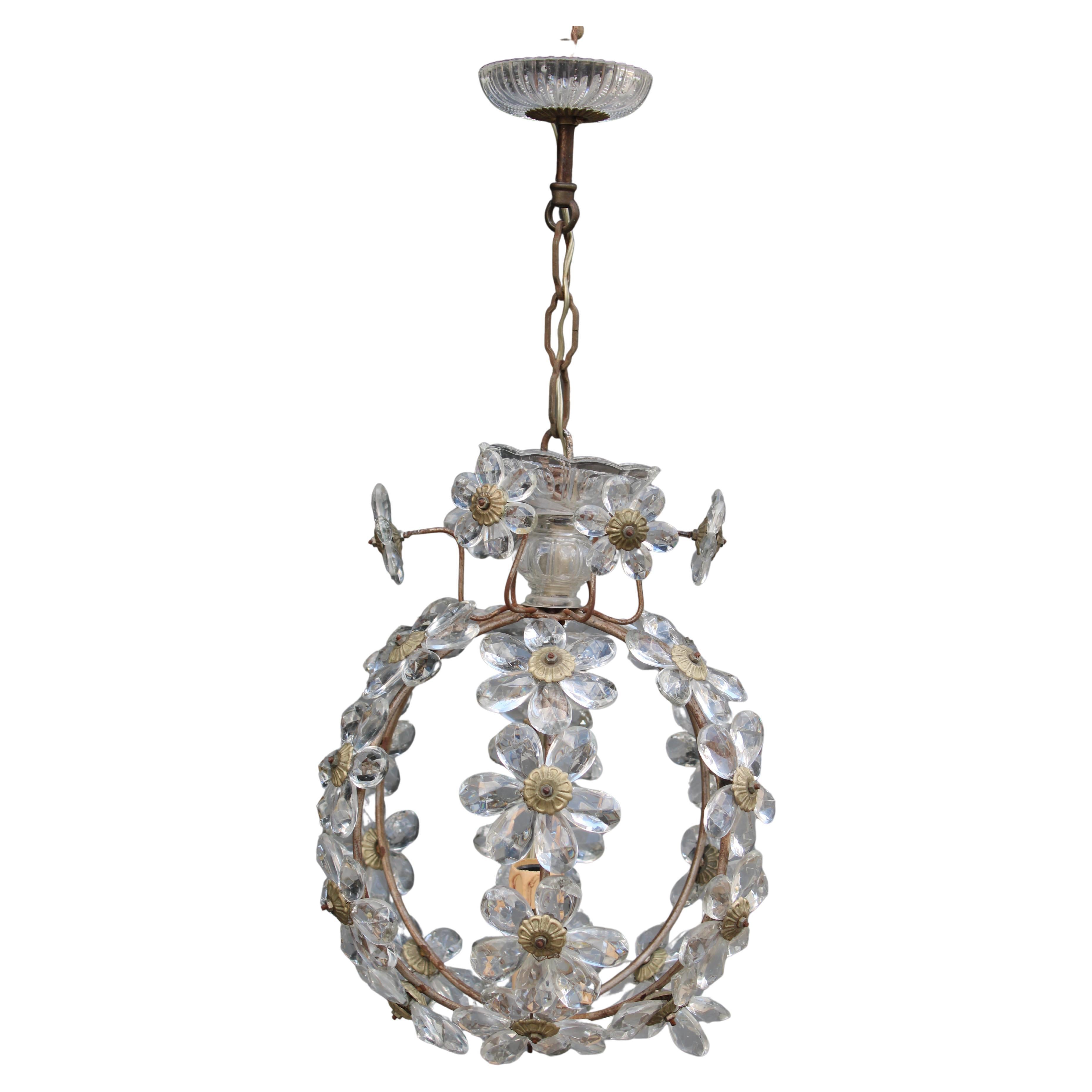 Lampadario a sospensione a Palla con cristalli Francia 1950 in vendita