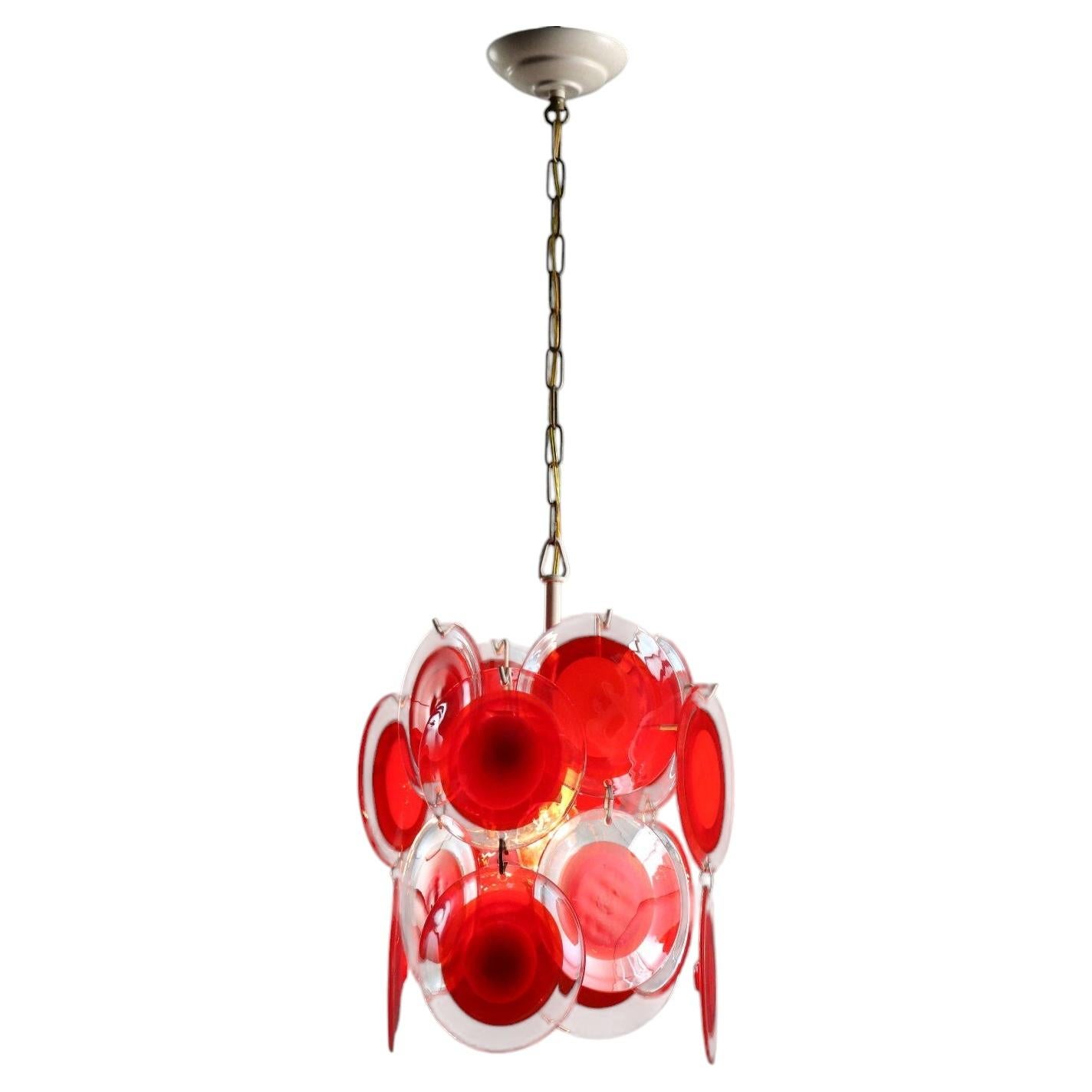 1970s Pendant Light with Red Murano Glass Discs