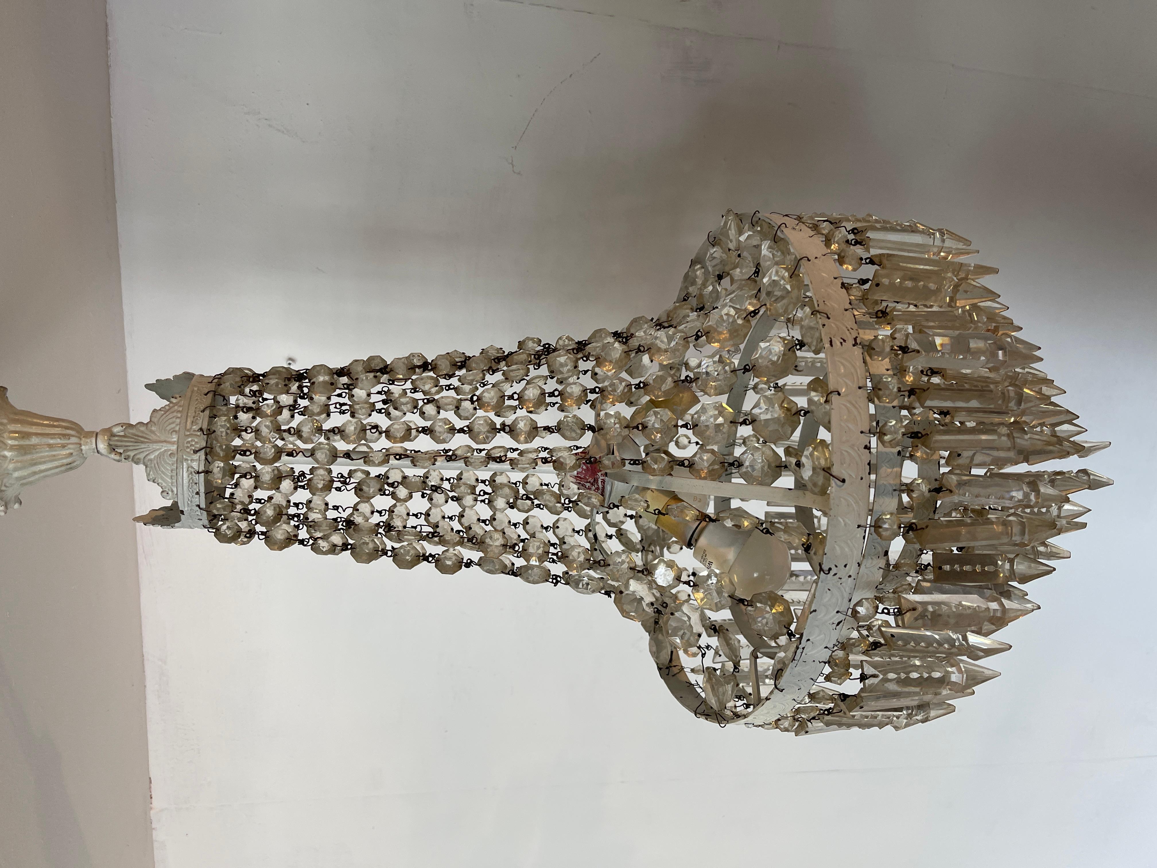 Lampadario a sospensione in bronzo laccato bianco e cristal, stile Impero del XX in vendita 2