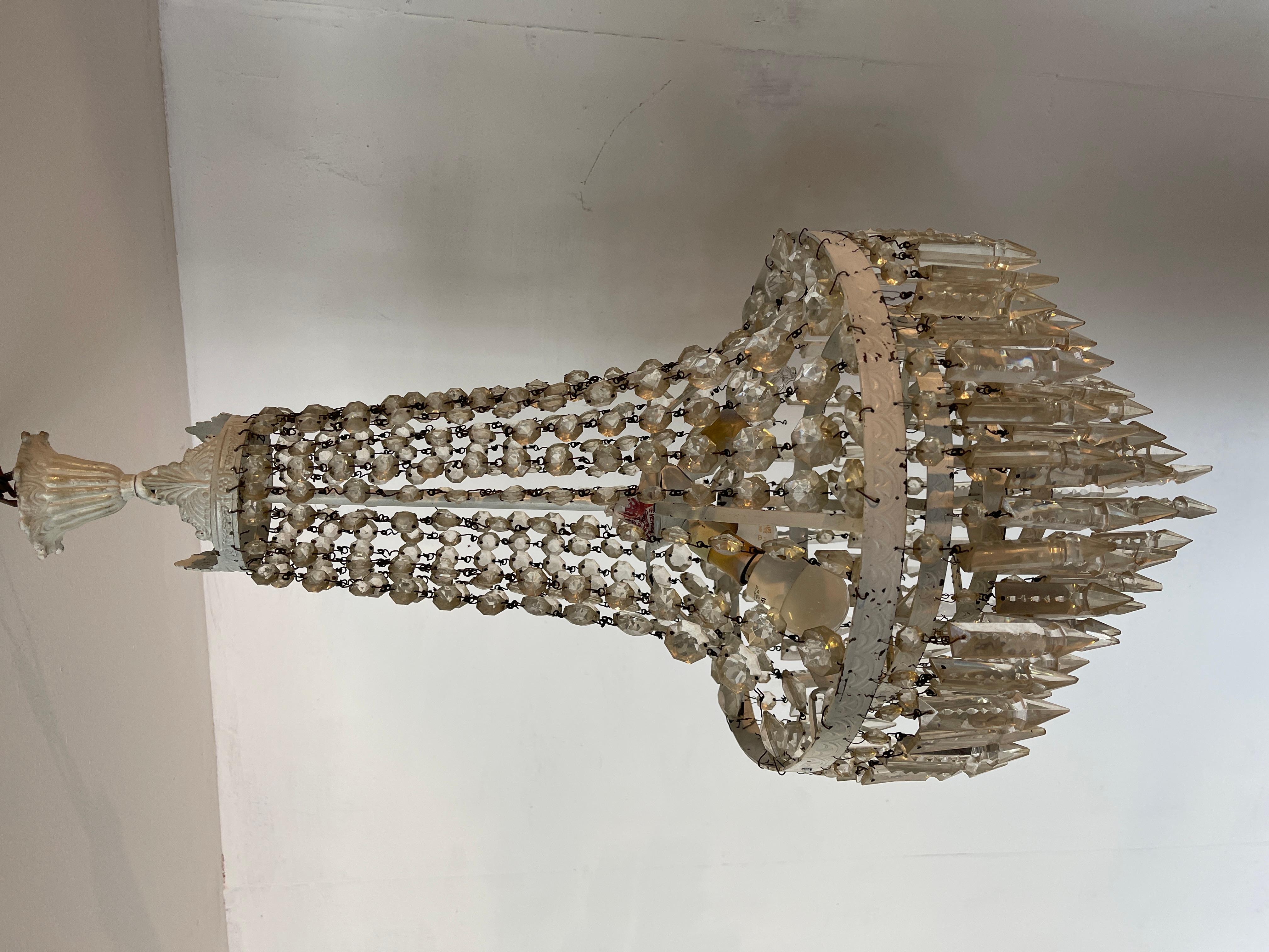 Lampadario a sospensione in bronzo laccato bianco e cristal, stile Impero del XX in vendita 3
