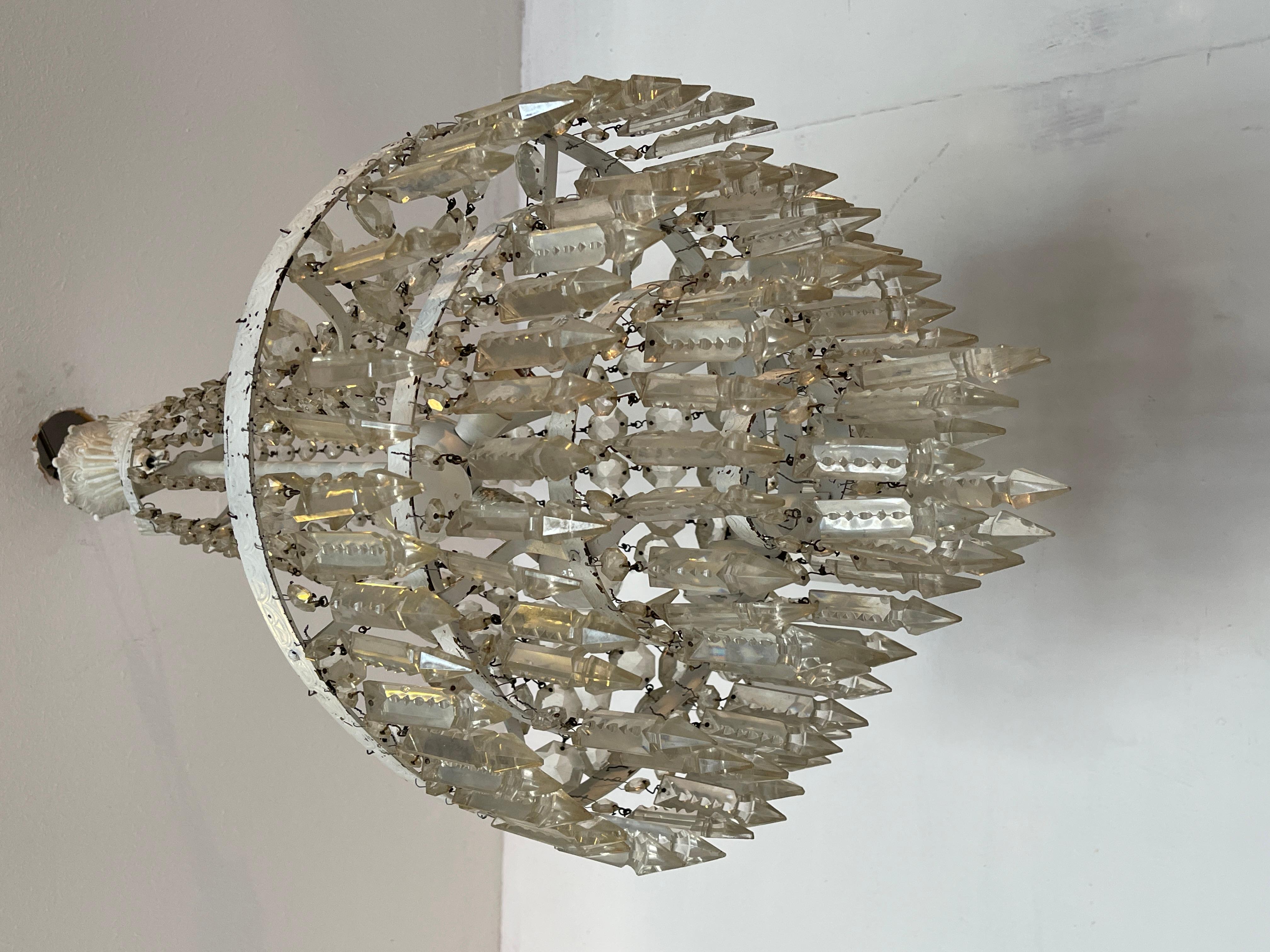 Altro Lampadario a sospensione in bronzo laccato bianco e cristal, stile Impero del XX in vendita