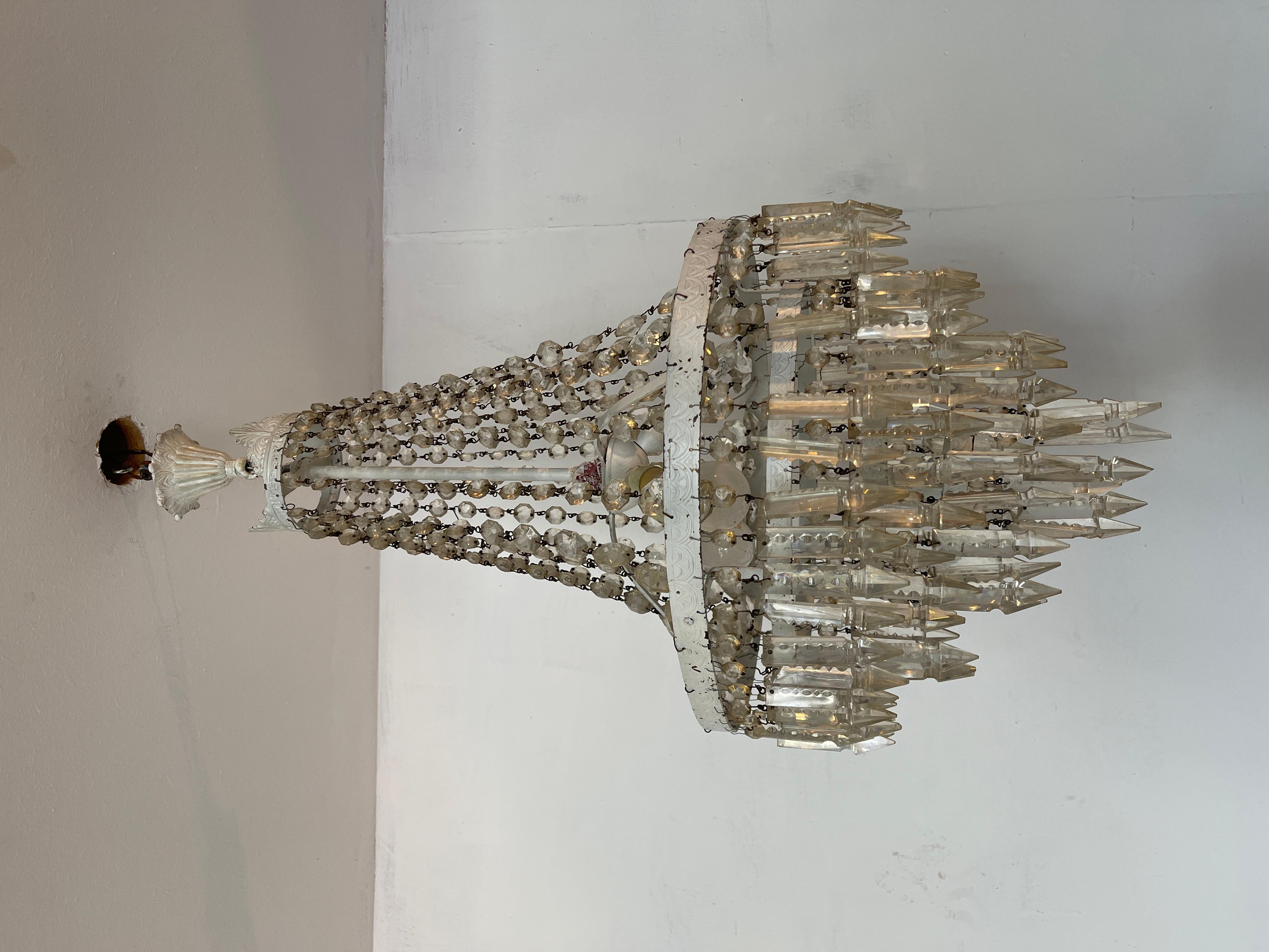 Lampadario a sospensione in bronzo laccato bianco e cristal, stile Impero del XX in vendita 1
