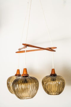 Nordic Wooden and Glass Chandelier, Attributed to Tapio Wirkkala, 1950s