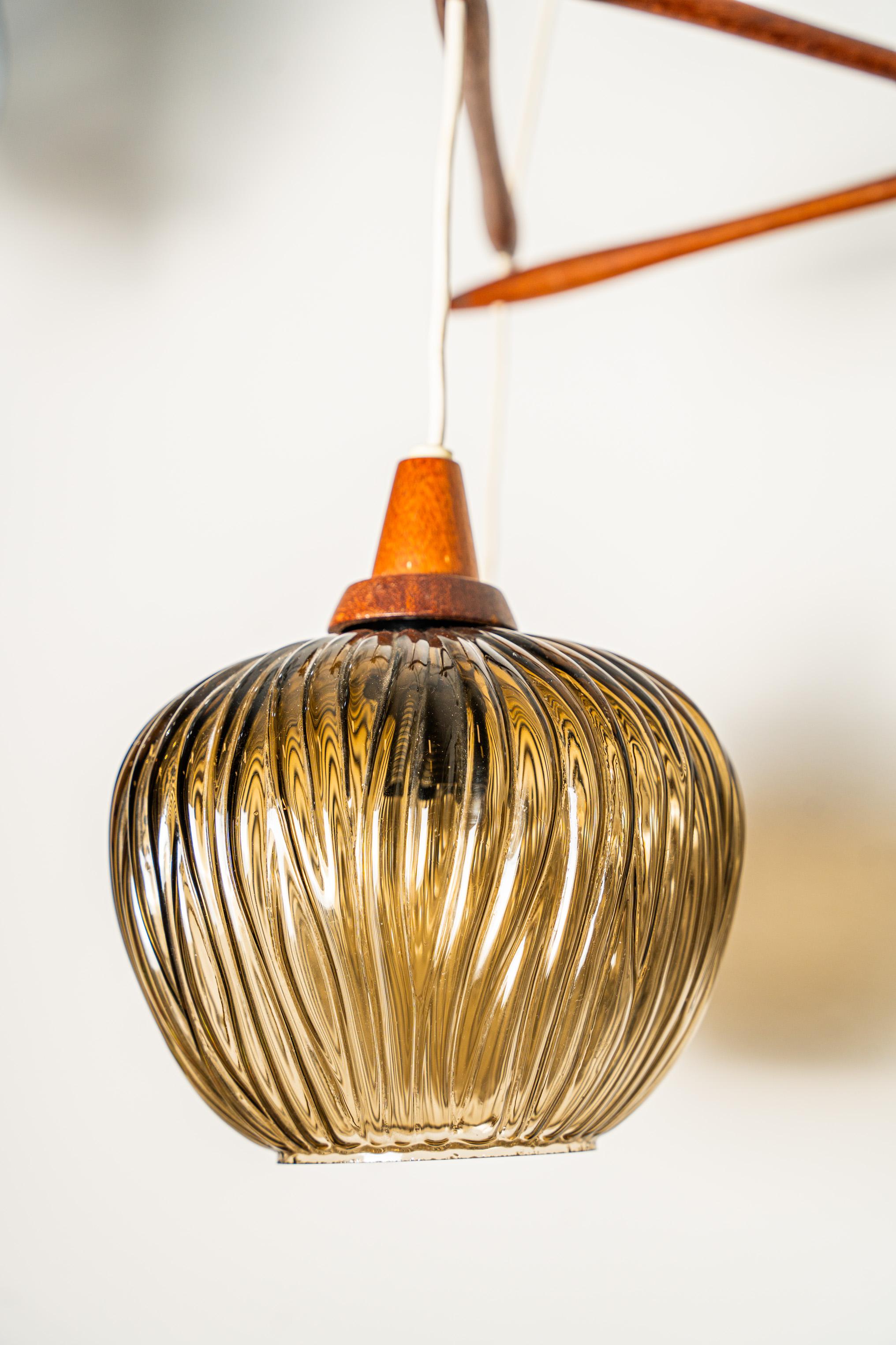 Italian Wood and glass pendant chandelier, Italy, 1950s For Sale