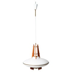 Hängeleuchter aus Teakholz, Messing und Opalglas, 1960er Jahre