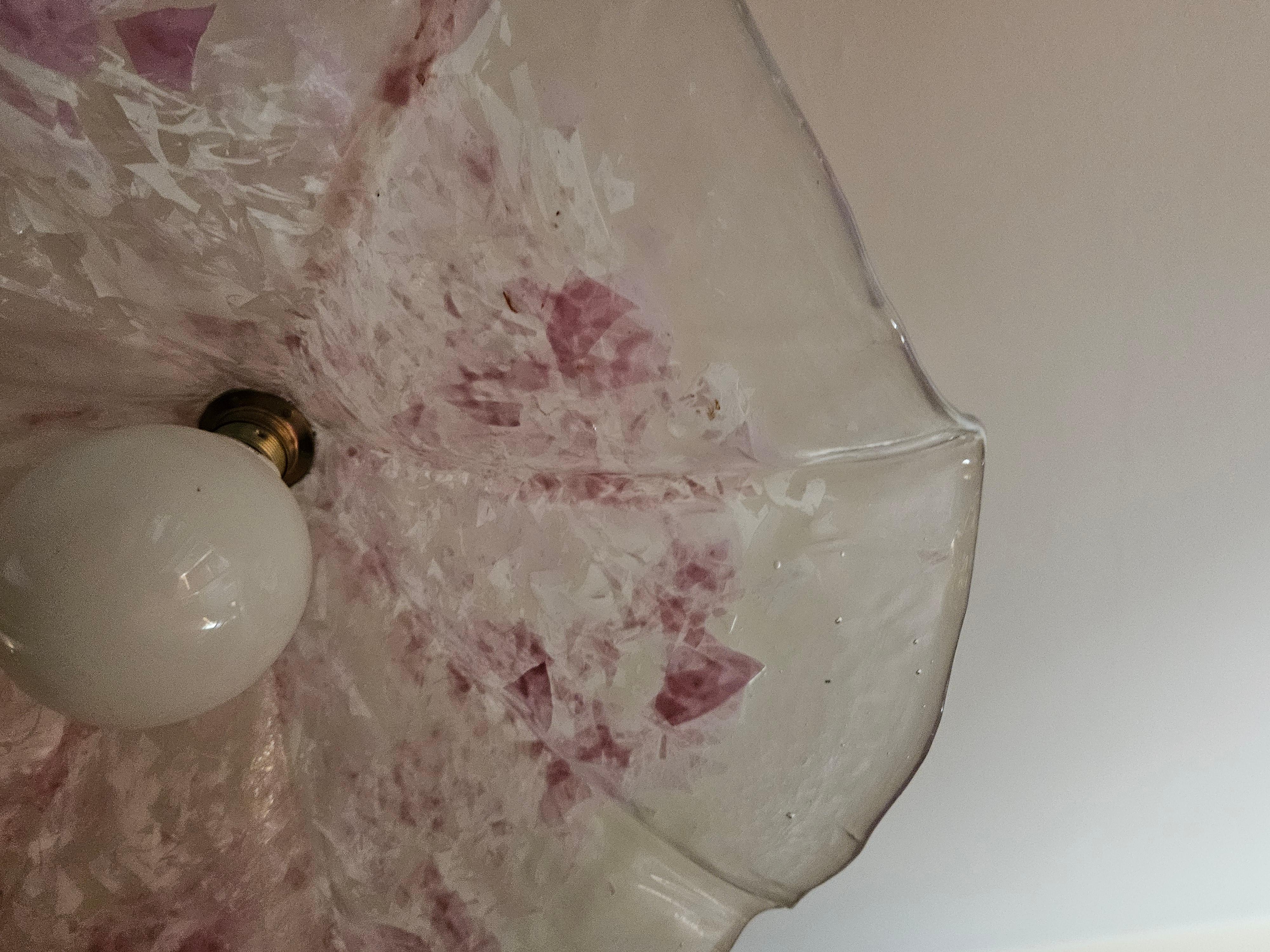 Mid-Century moderno Lampadario a sospensione in vetro di Murano rosa e trasparente in vendita